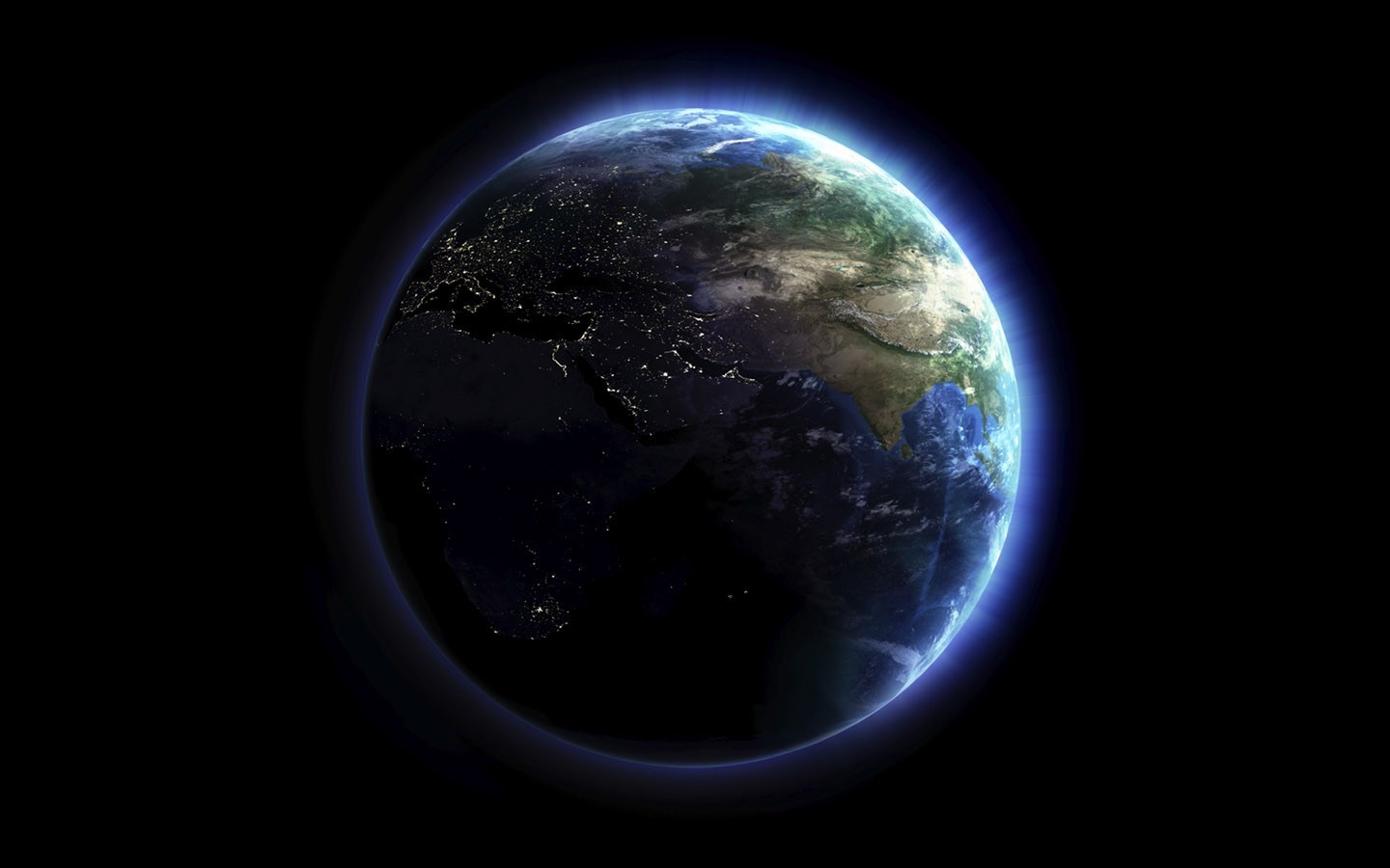 Earth from space at night with glowing atmosphere HD Wallpaper