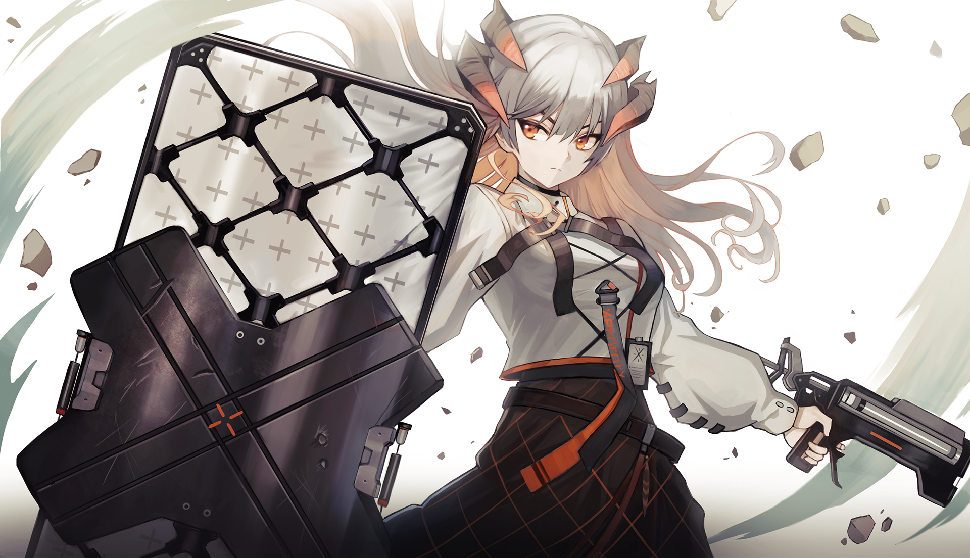 Saria from Arknights with shield and gun HD Wallpaper