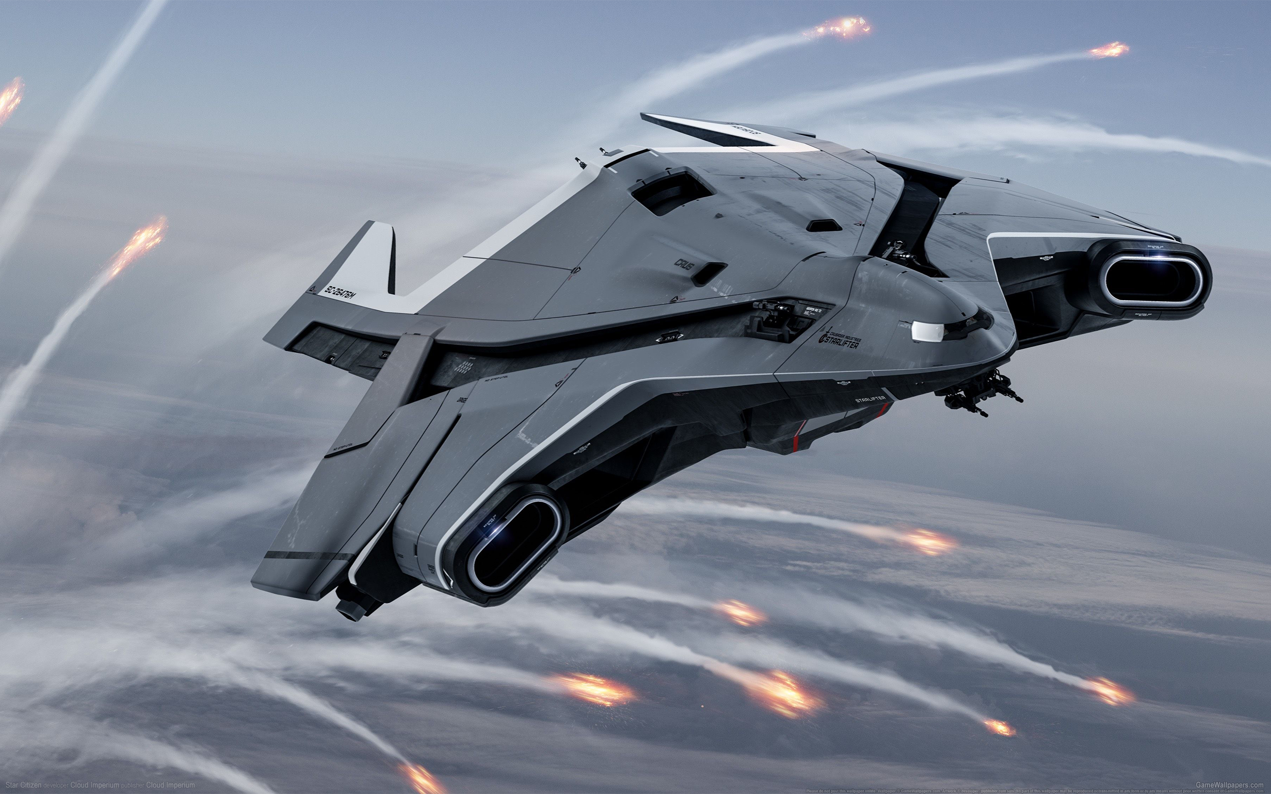 Star Citizen spaceship in aerial combat HD Wallpaper