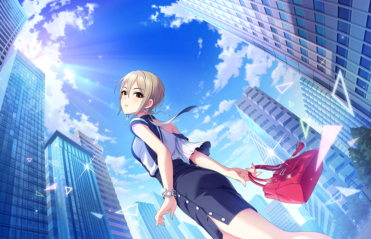 Shiomi Shuuko in a skirt with a red handbag HD Wallpaper