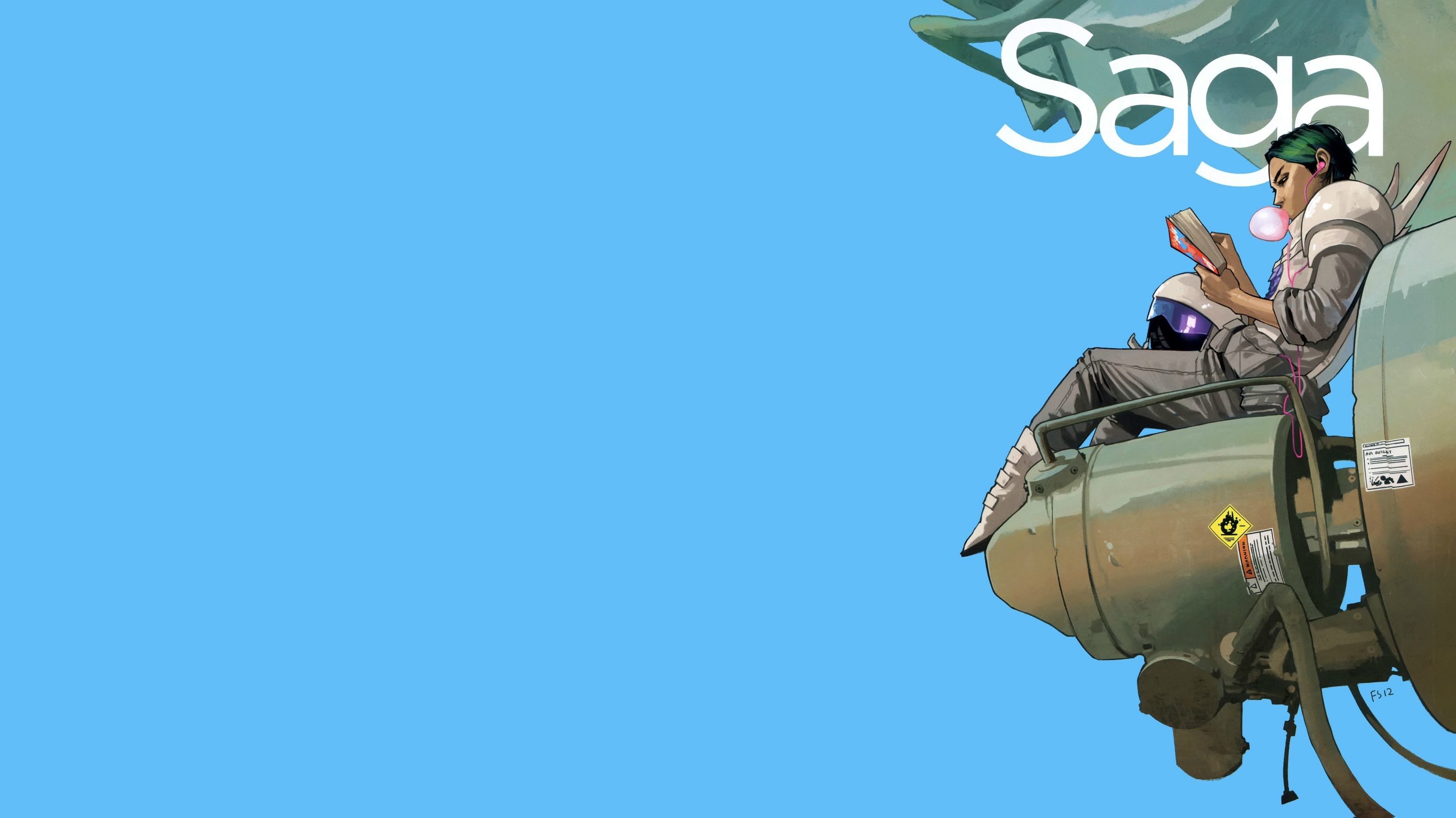 Alana from Saga reading a book on a spacecraft HD Wallpaper
