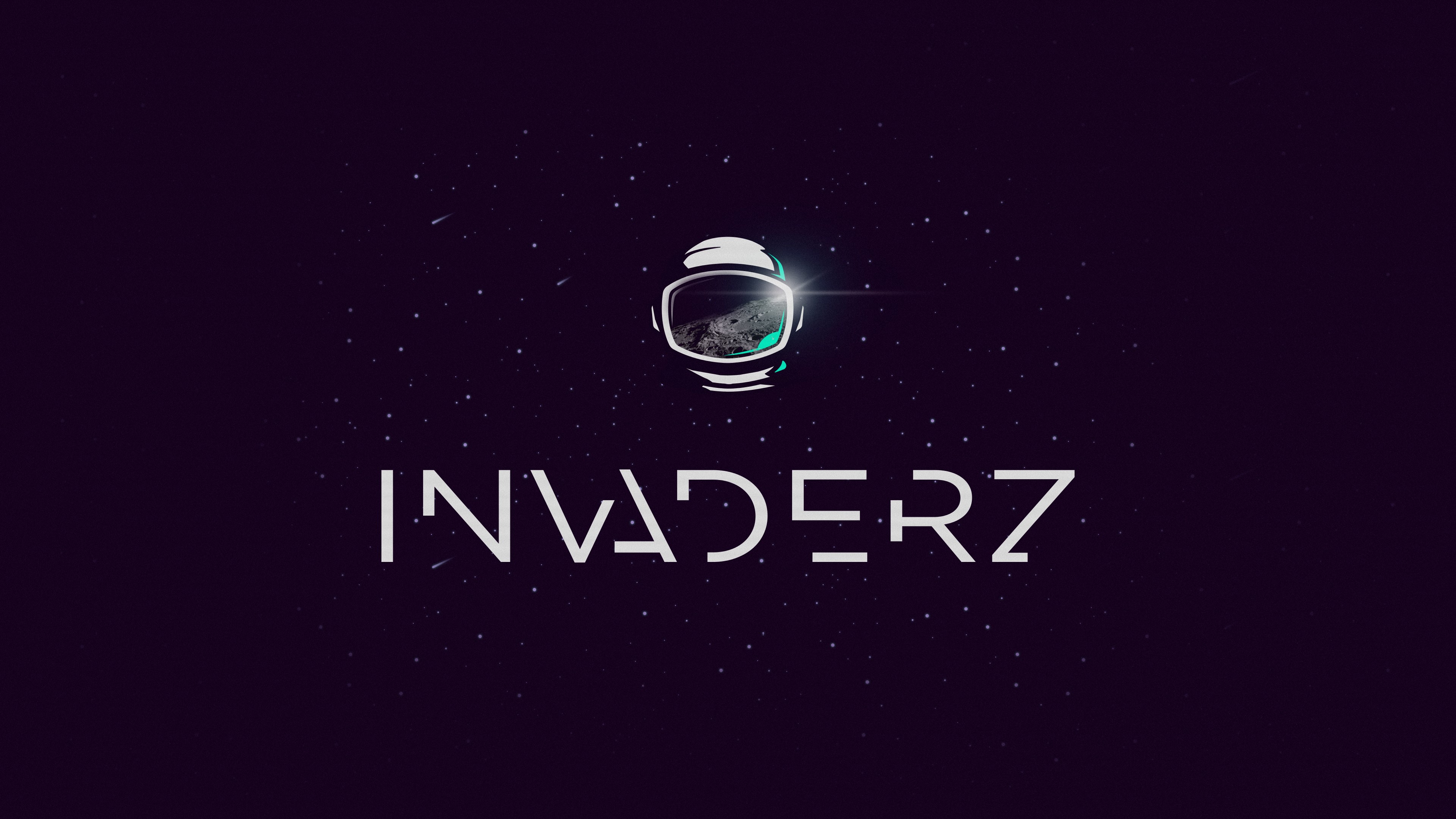 Invaderz logo with astronaut helmet in space HD Wallpaper