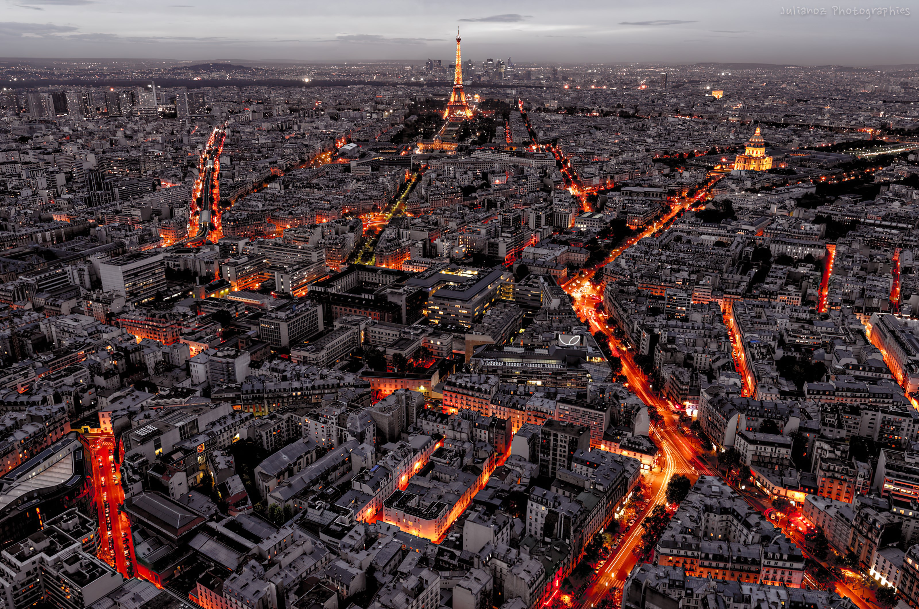 Aerial view of Paris at night with Eiffel Tower HD Wallpaper