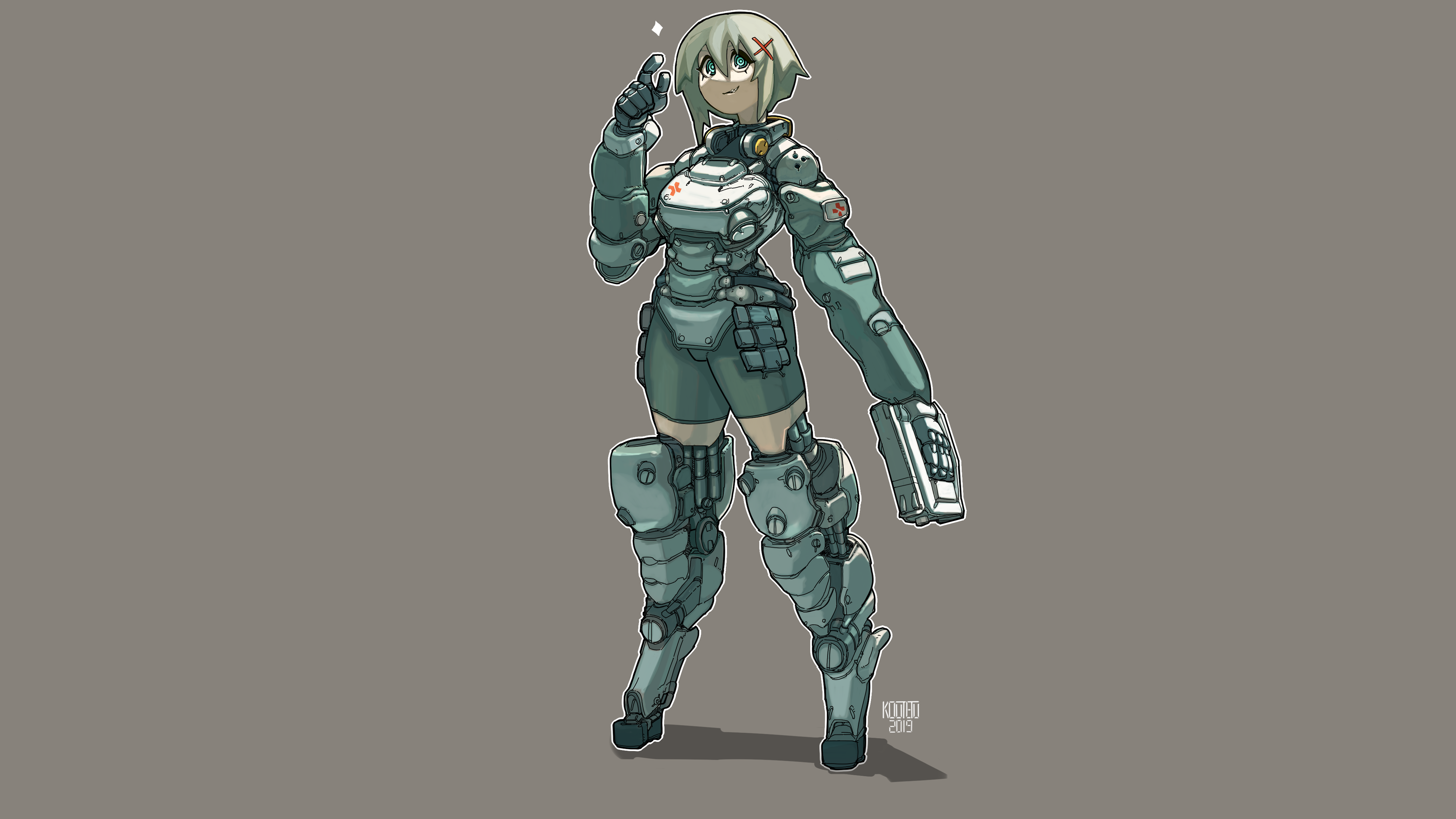 Anime girl in futuristic armor with a gun HD Wallpaper
