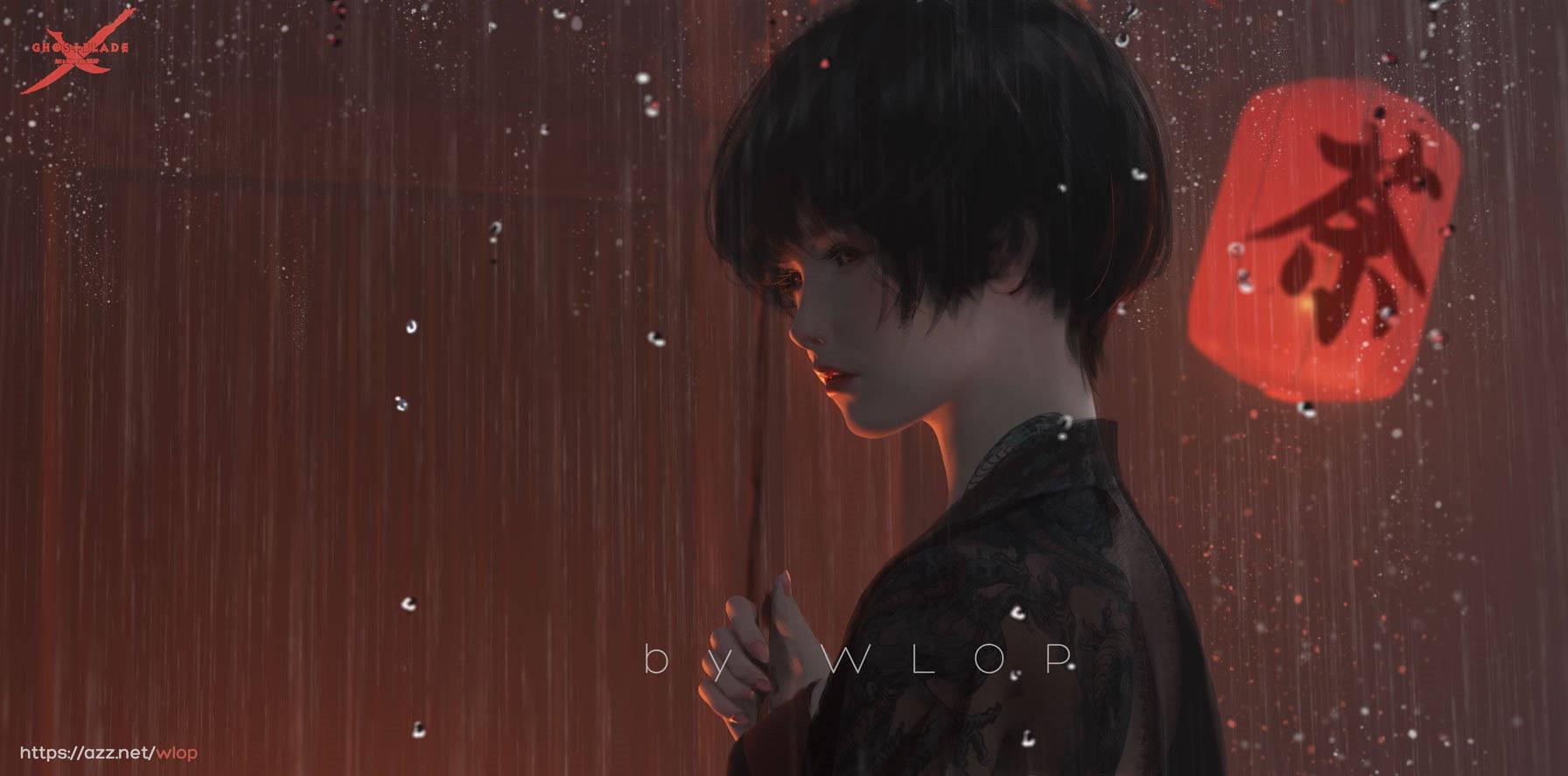 Anime girl with umbrella in rain by WLOP HD Wallpaper