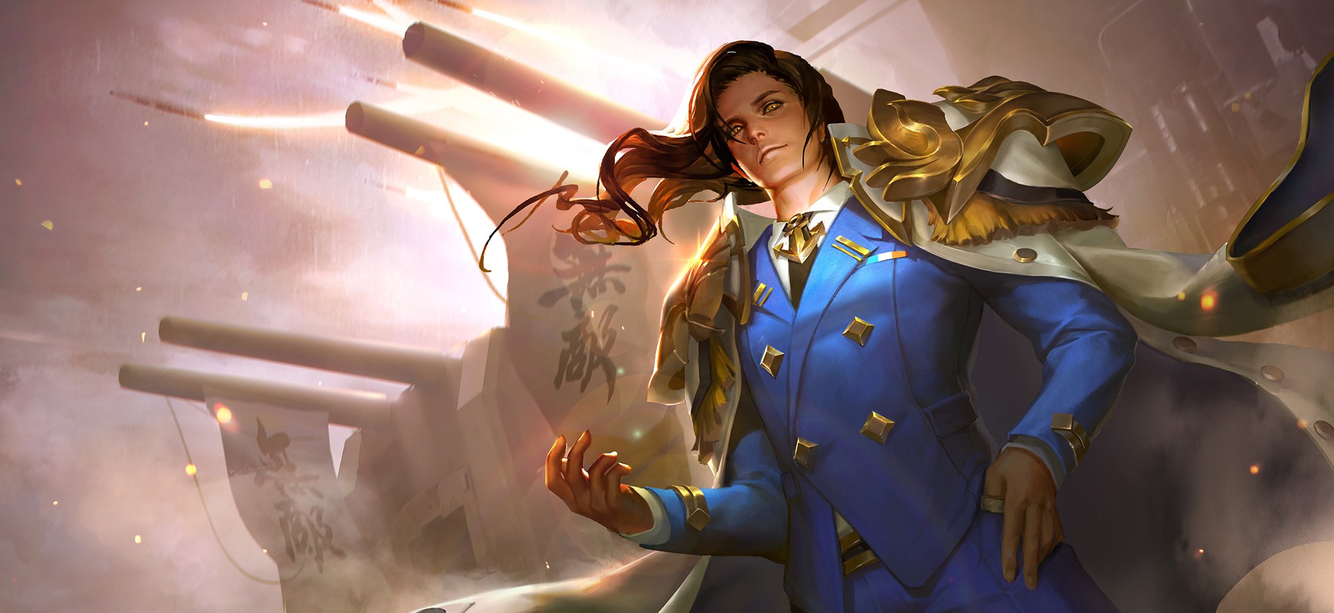 Man in blue suit with gold trim and white cape HD Wallpaper