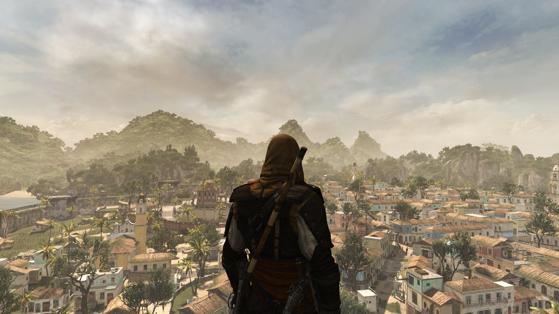 Edward Kenway from Assassin's Creed IV: Black Flag overlooking a town HD Wallpaper