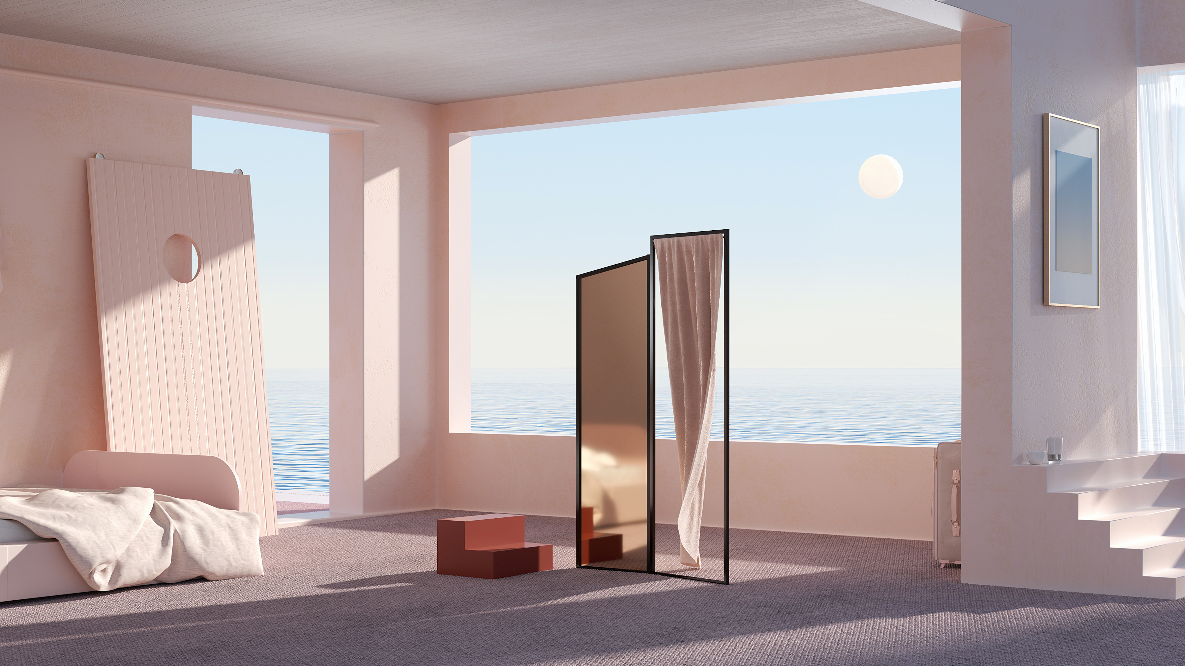 Interior room with a view of the sea HD Wallpaper