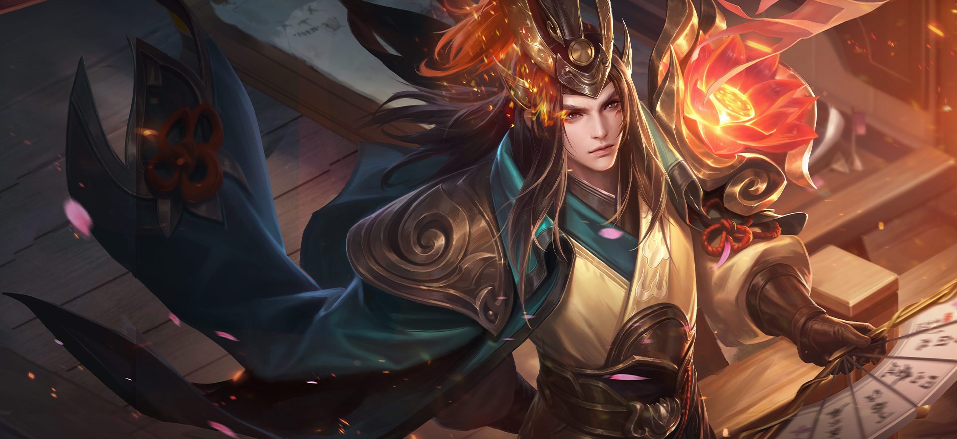 Fantasy man with ornate armor and glowing lotus HD Wallpaper