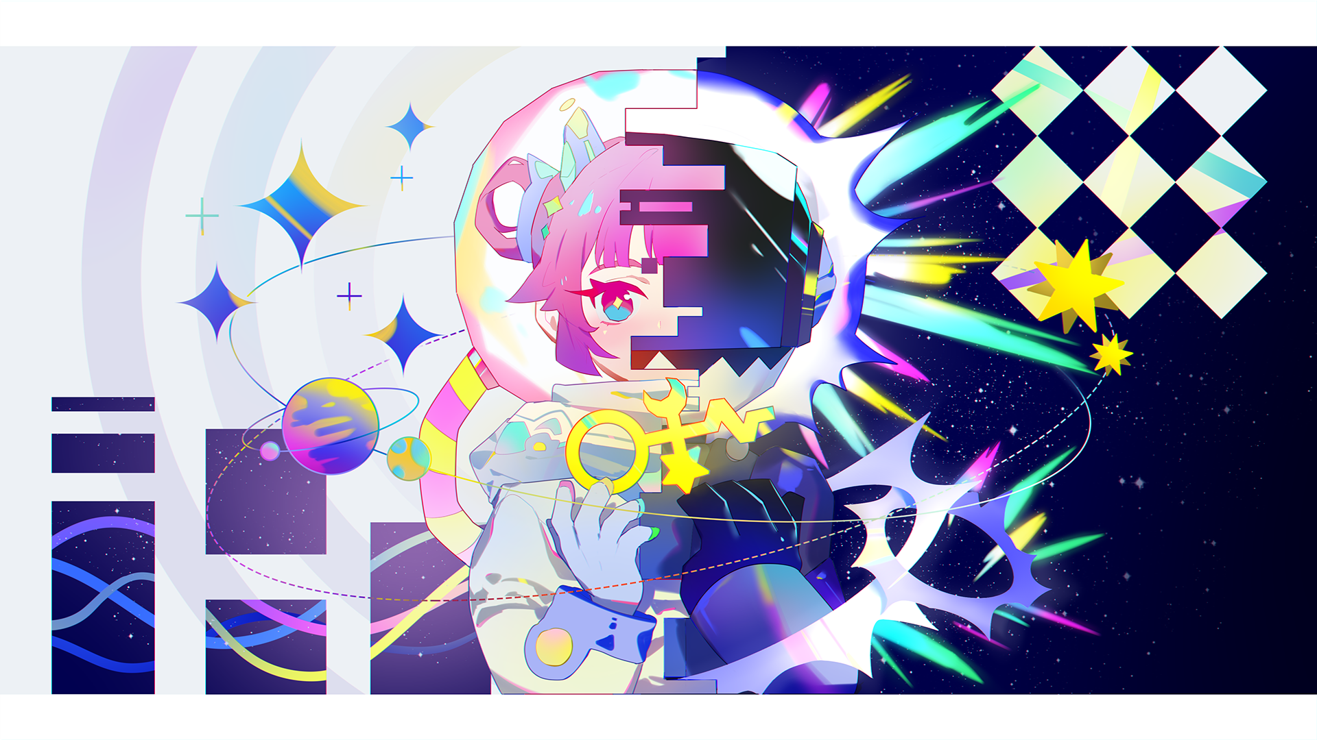 Girl in astronaut suit with glitch effect from Muse Dash HD Wallpaper