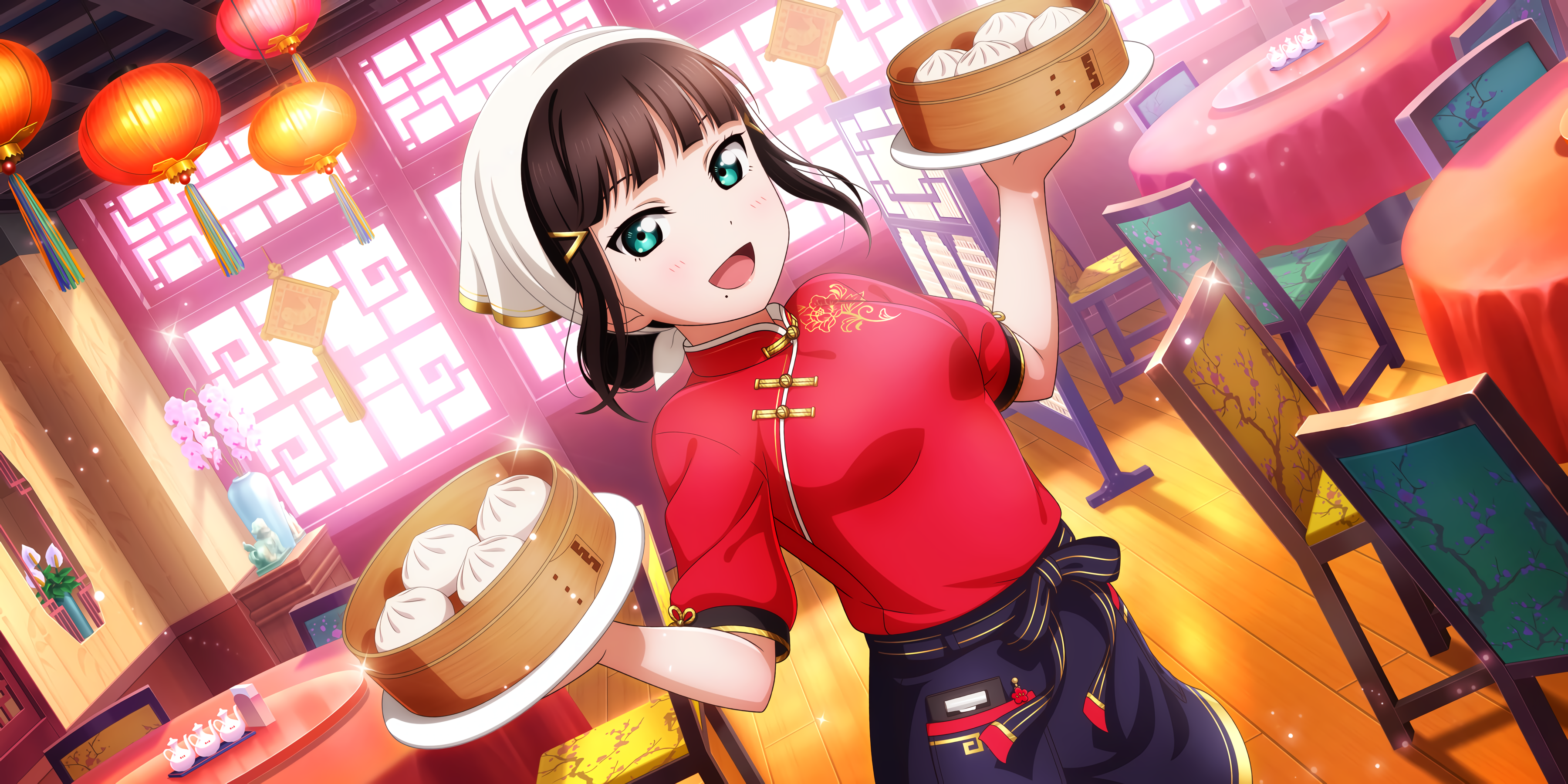 Kurosawa Dia from Love Live! Sunshine!! serving dim sum HD Wallpaper