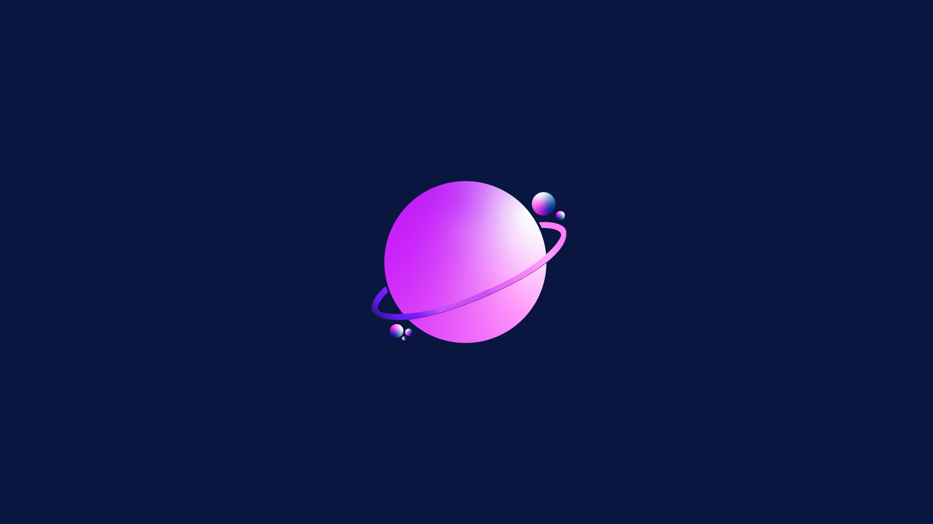 Minimalist digital art of a planet with rings and moons HD Wallpaper
