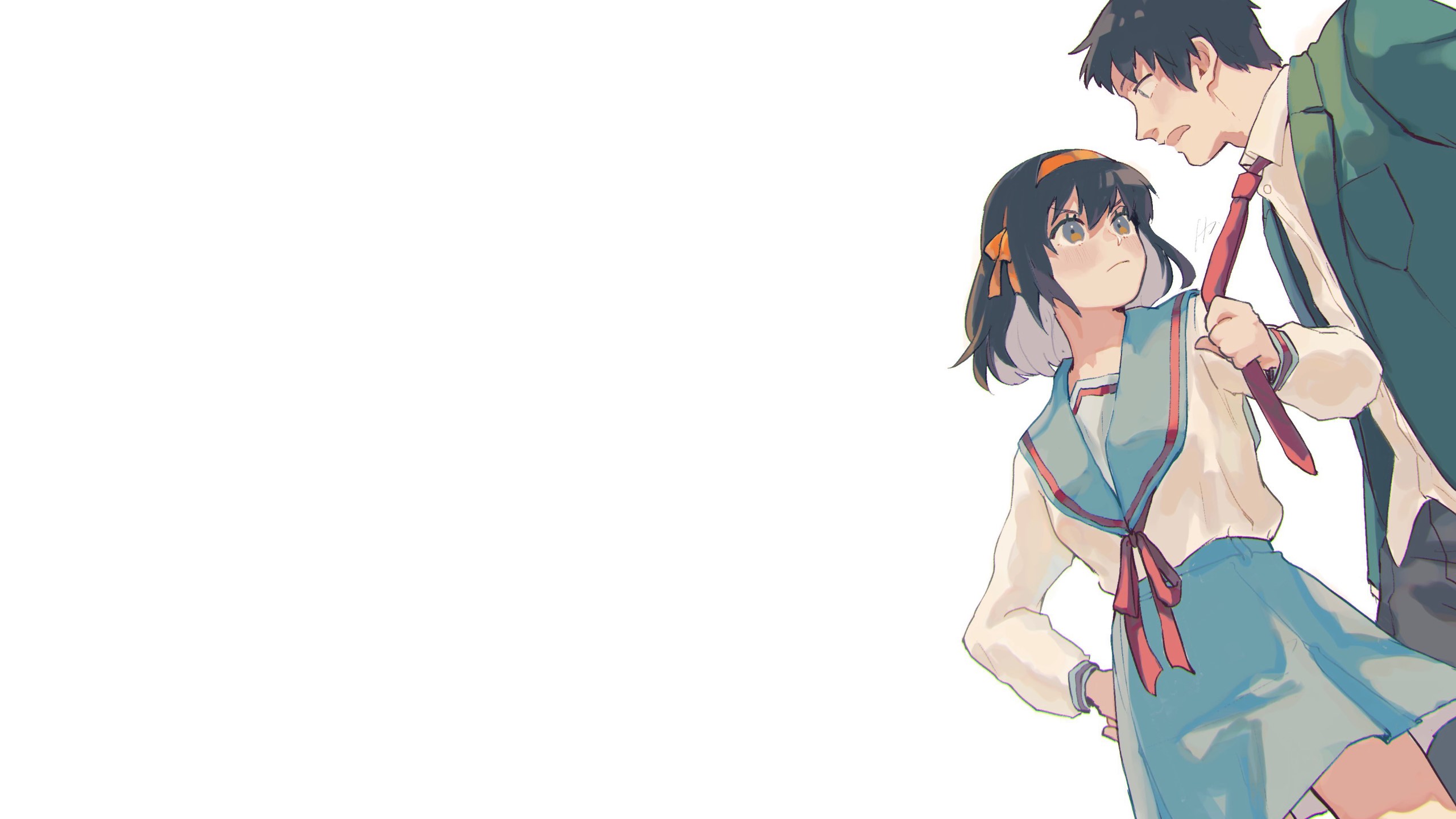 Kyon and Haruhi Suzumiya from The Melancholy of Haruhi Suzumiya HD Wallpaper