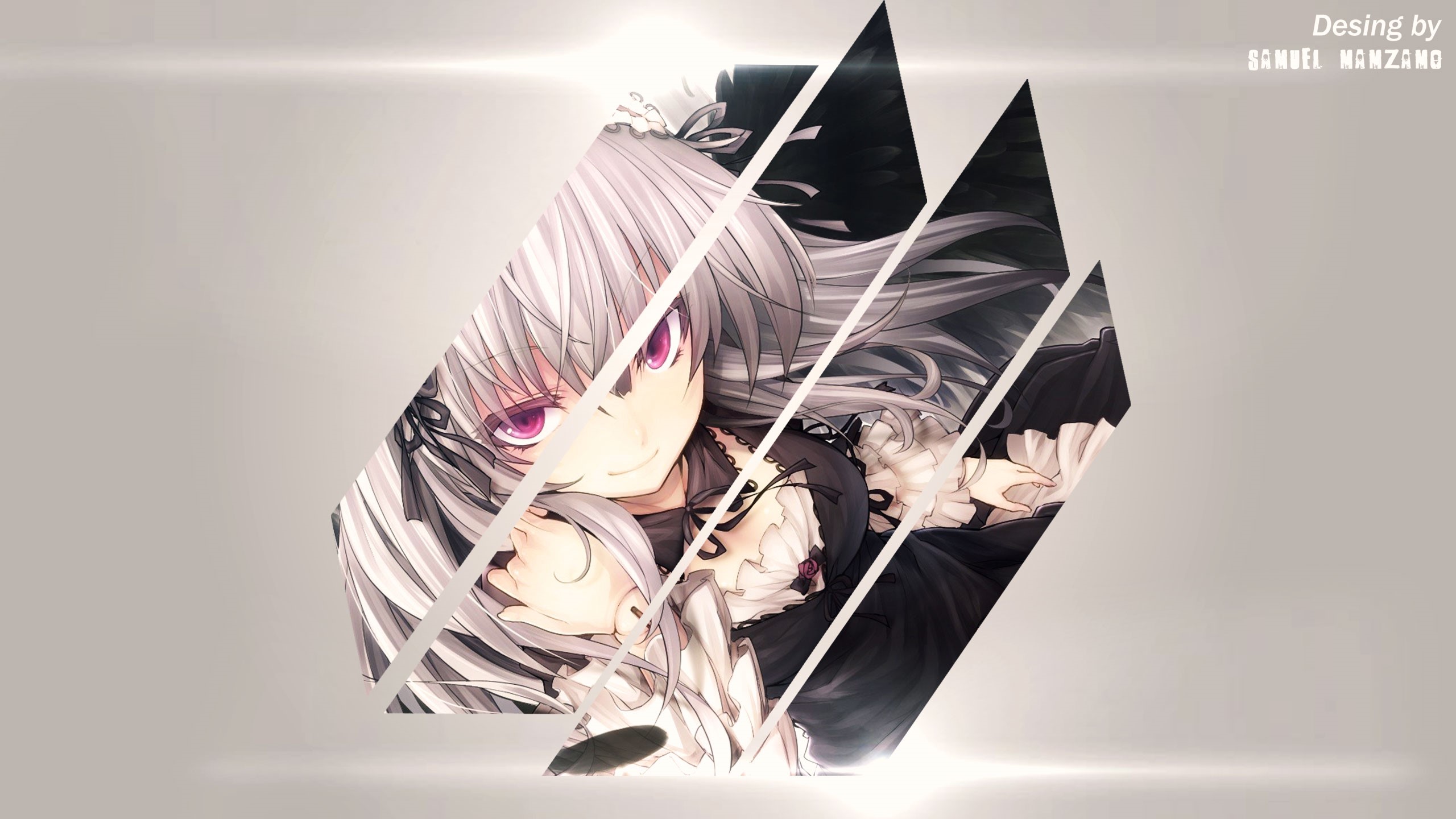 Anime girl with pink eyes and white hair HD Wallpaper