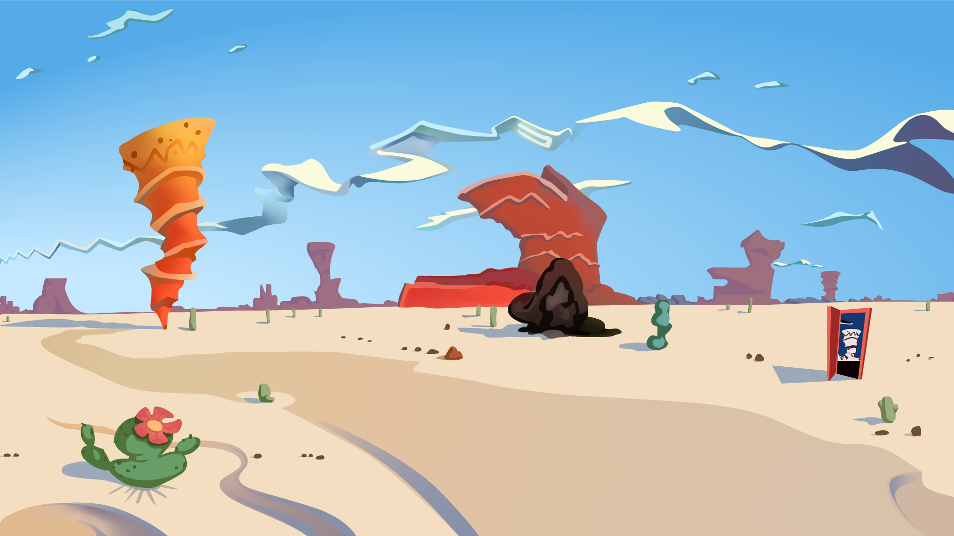 Desert landscape with Super Mario Bros. elements HD Wallpaper