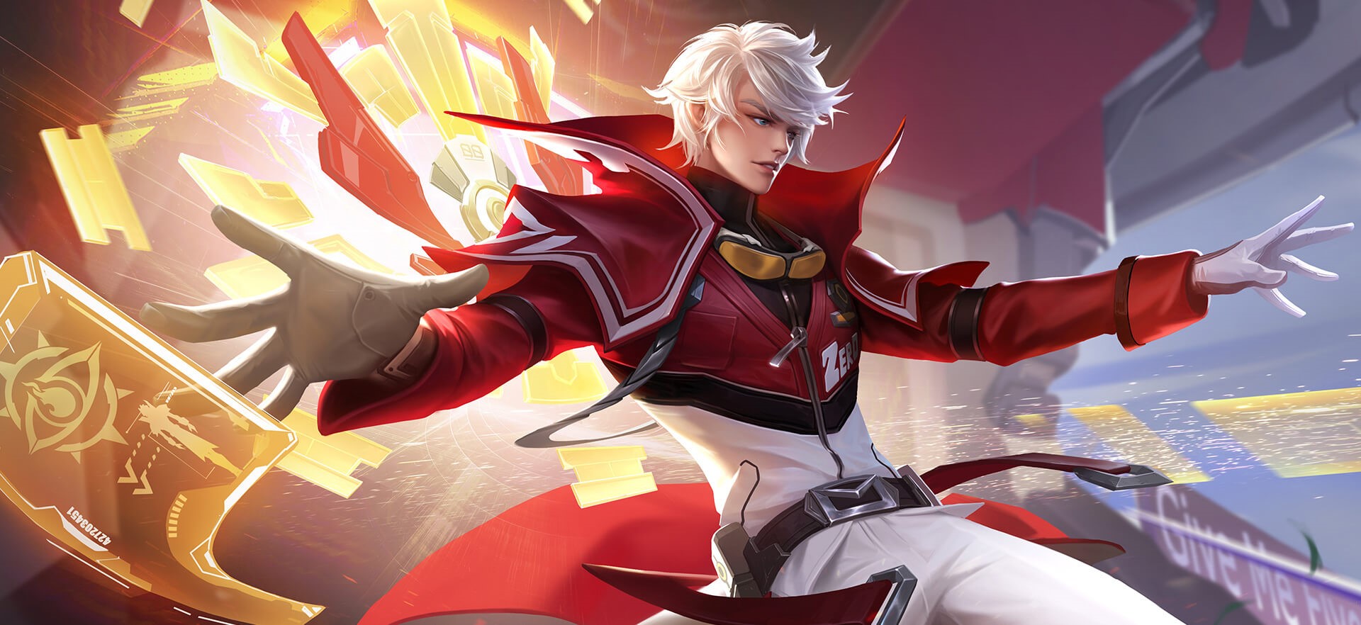 Anime character with white hair in red and white outfit HD Wallpaper
