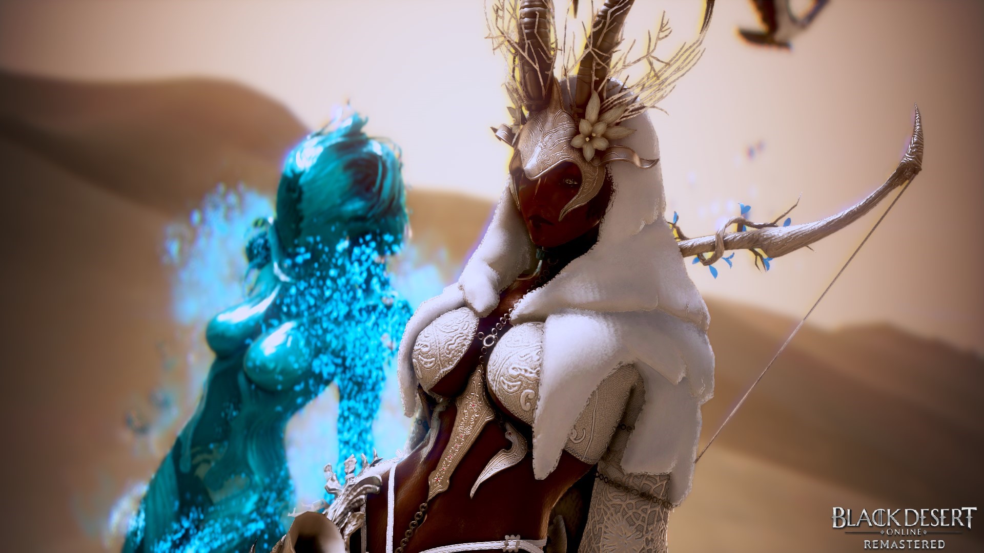 Black Desert Online characters with bow and ice creature HD Wallpaper