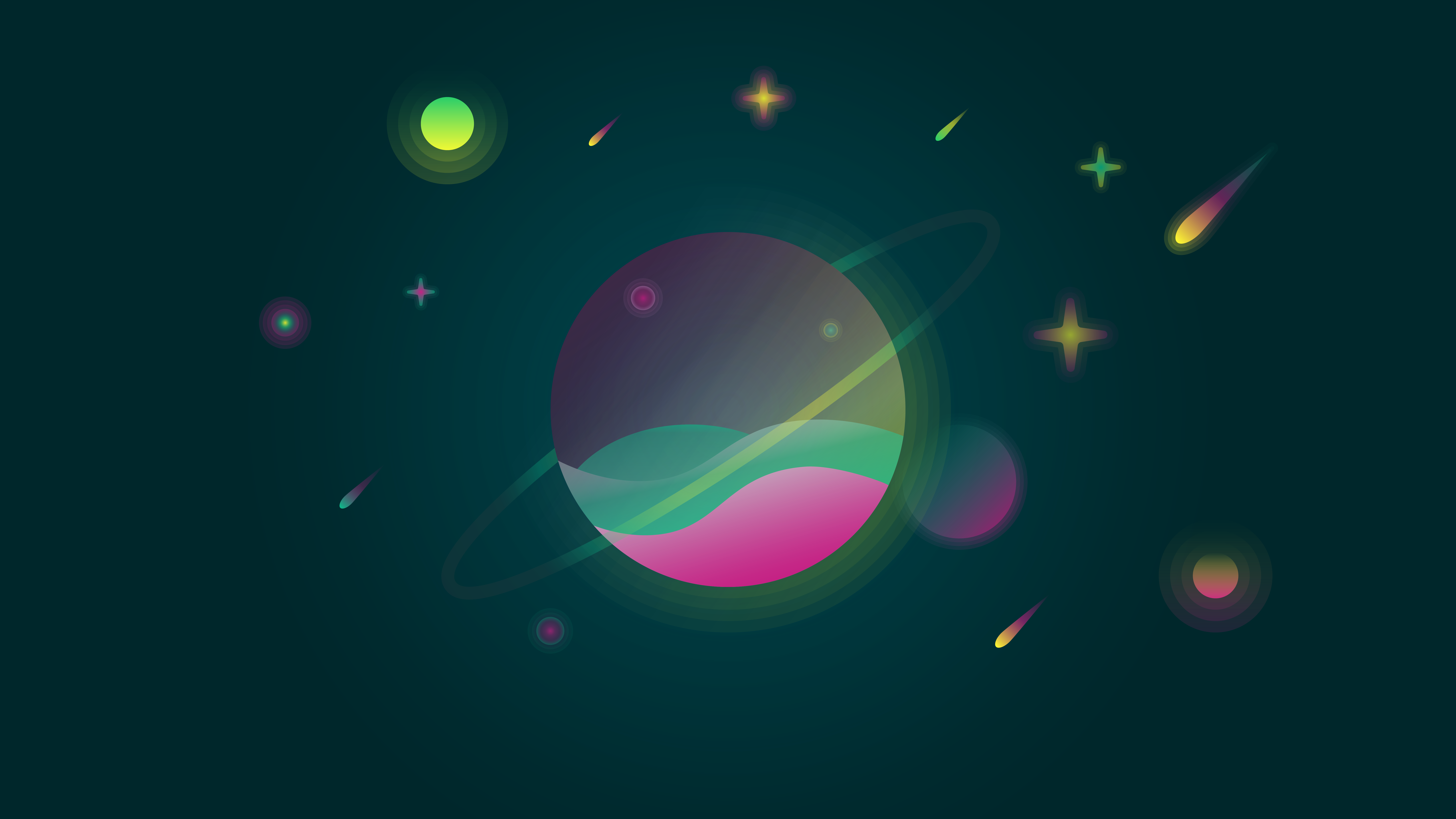 Colorful planet with rings and comets in space HD Wallpaper