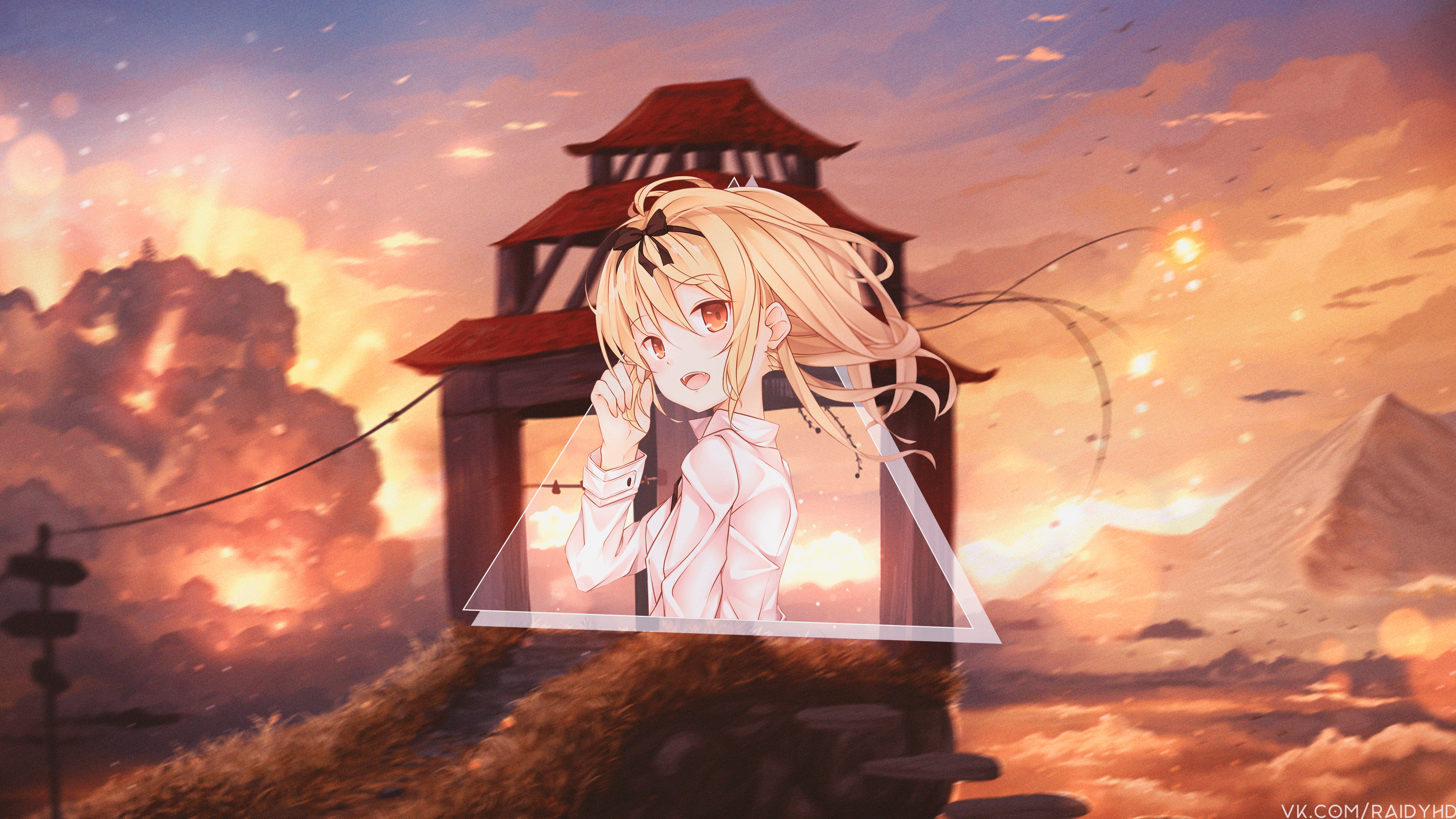 Anime girl with red eyes from Arifureta in sunset HD Wallpaper