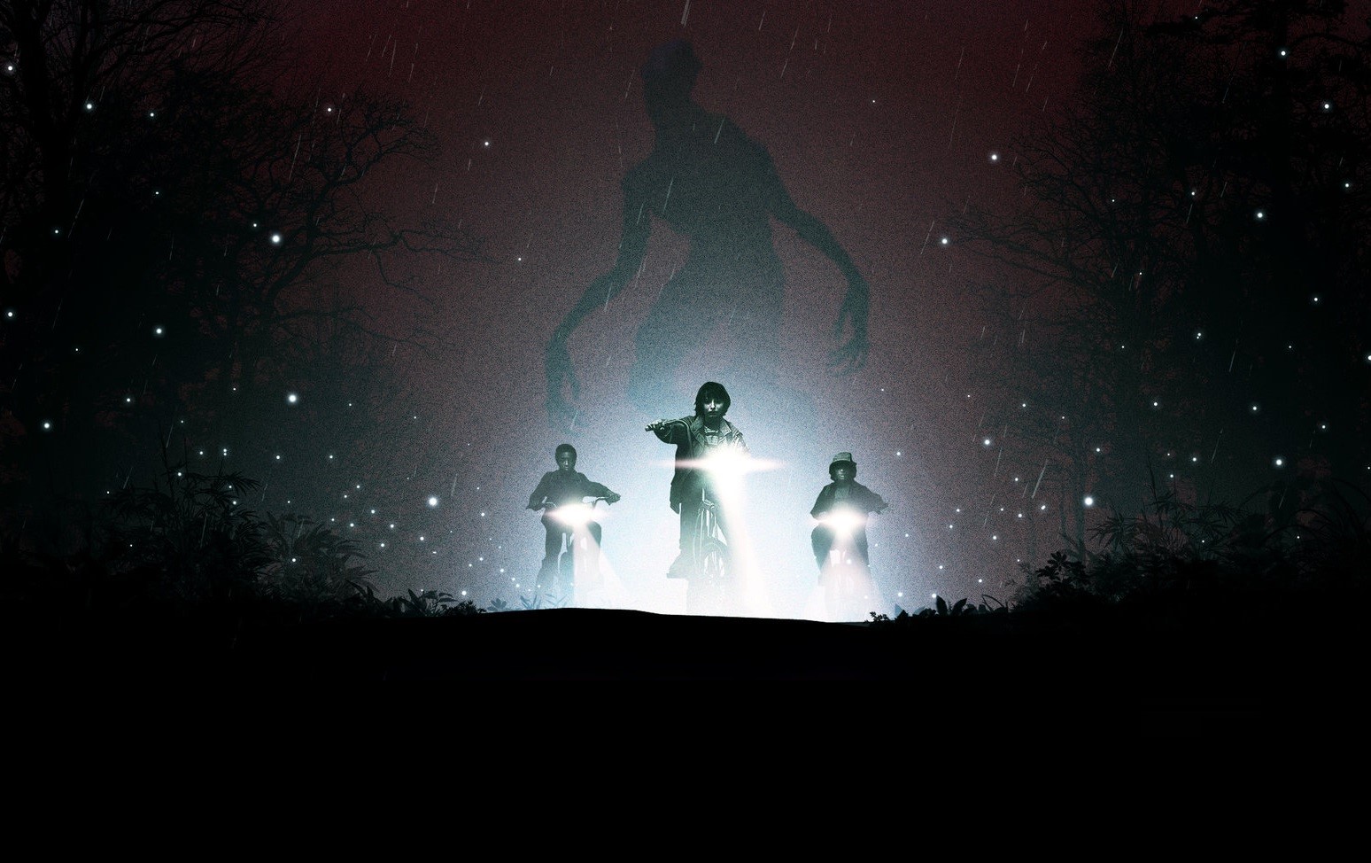 Stranger Things: Kids on Bikes with Demogorgon Silhouette HD Wallpaper