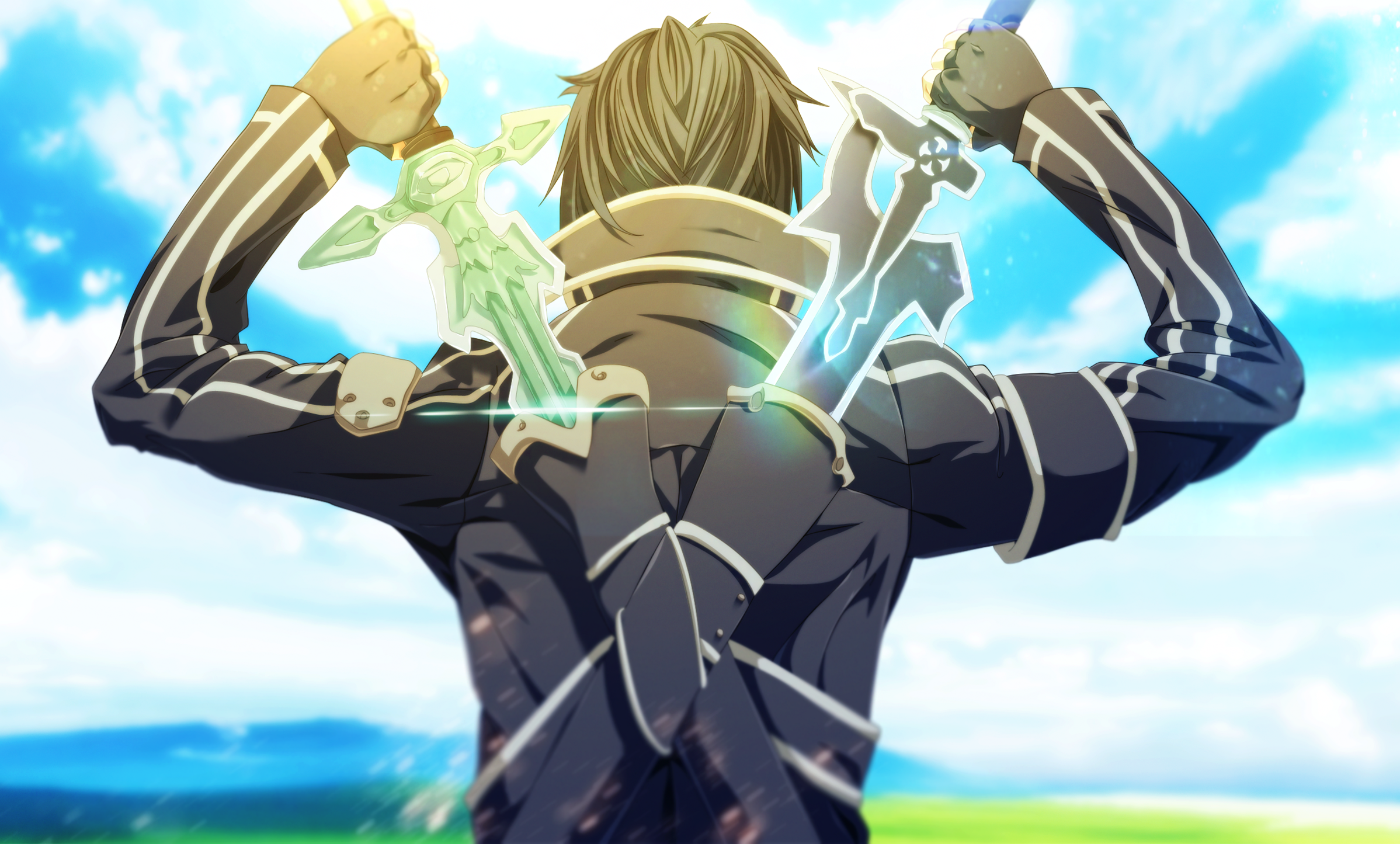 Kirito from Sword Art Online with two swords HD Wallpaper