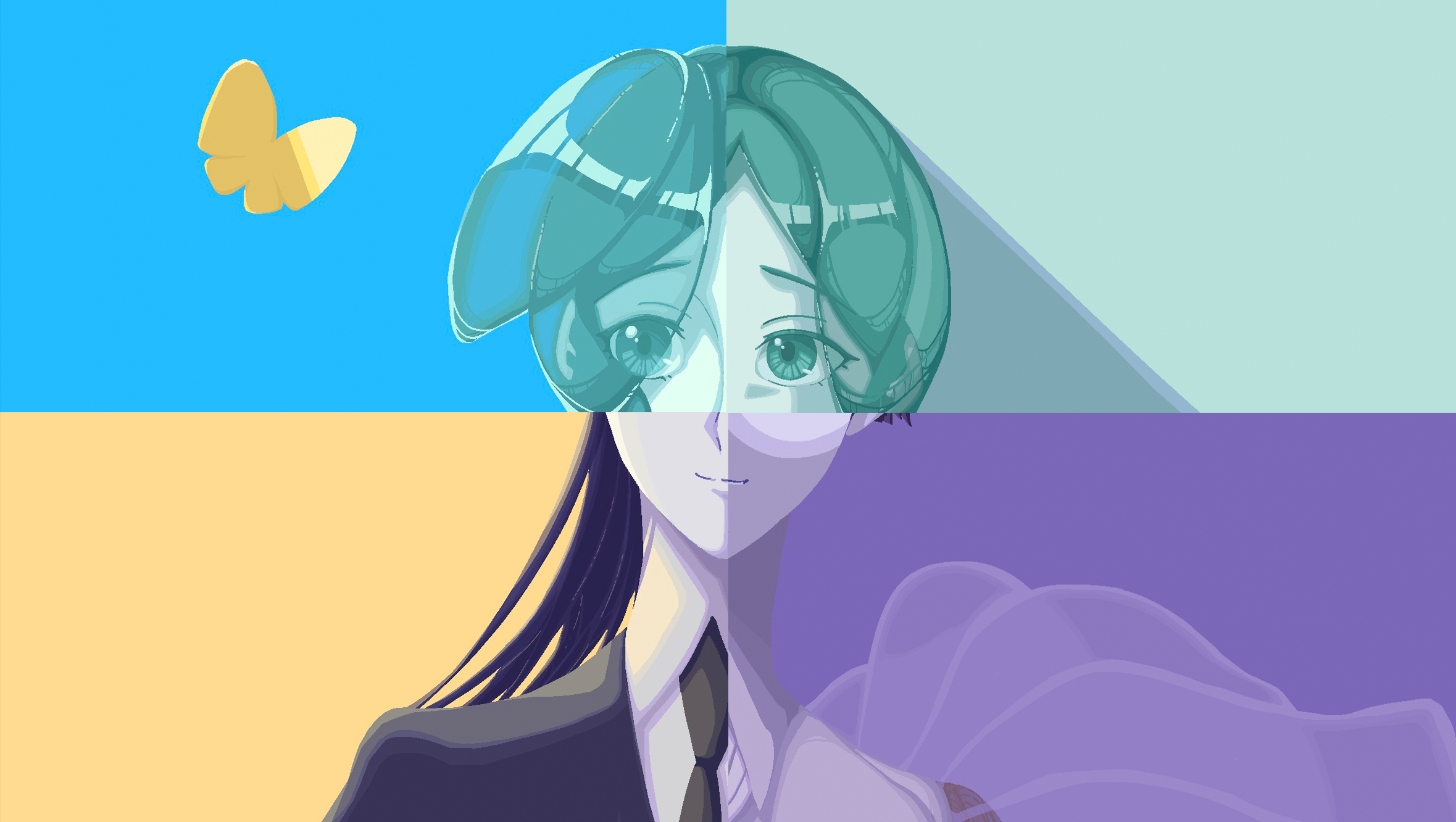 Phos from Houseki no Kuni with a butterfly HD Wallpaper