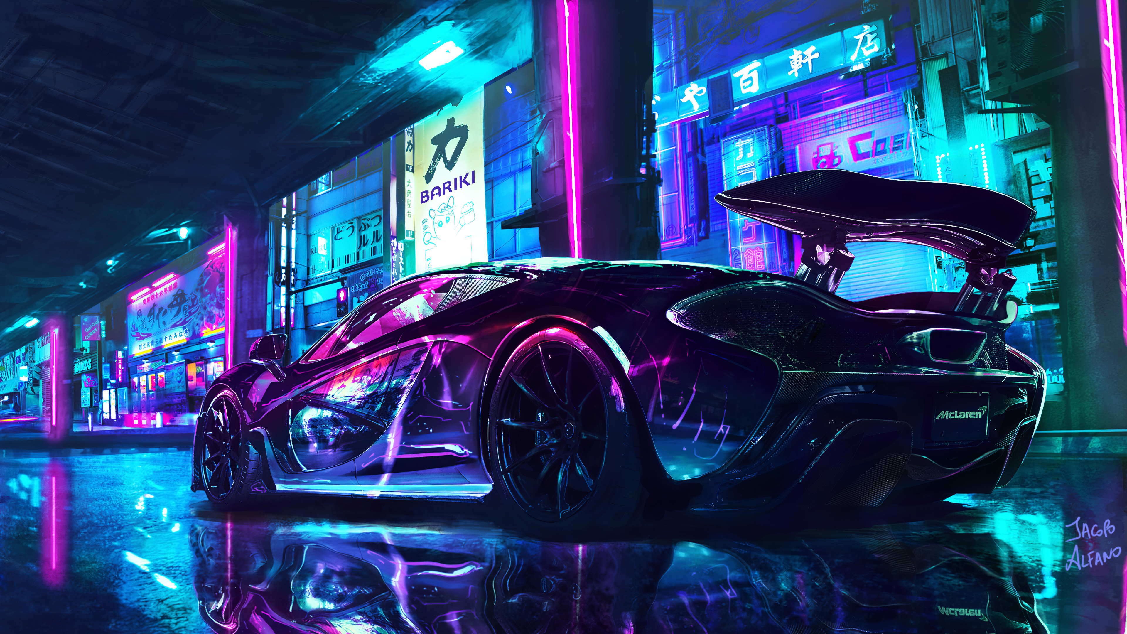4K McLaren P1 Cyberpunk Neon City HD Wallpaper