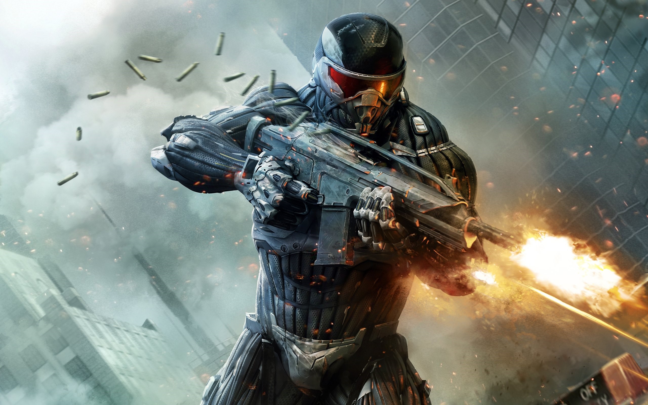 Soldier in Nanosuit firing assault rifle in Crysis 2 HD Wallpaper
