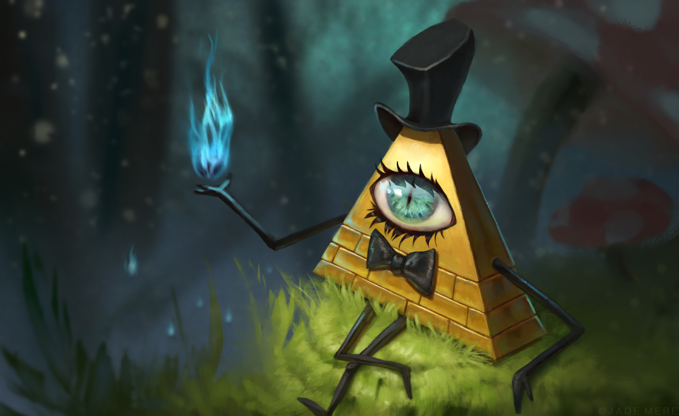 Bill Cipher from Gravity Falls holding blue fire HD Wallpaper