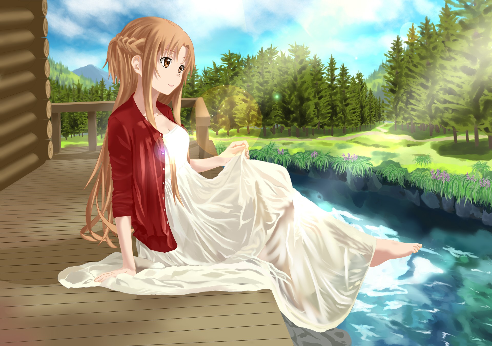 Asuna Yuuki from Sword Art Online by a river HD Wallpaper
