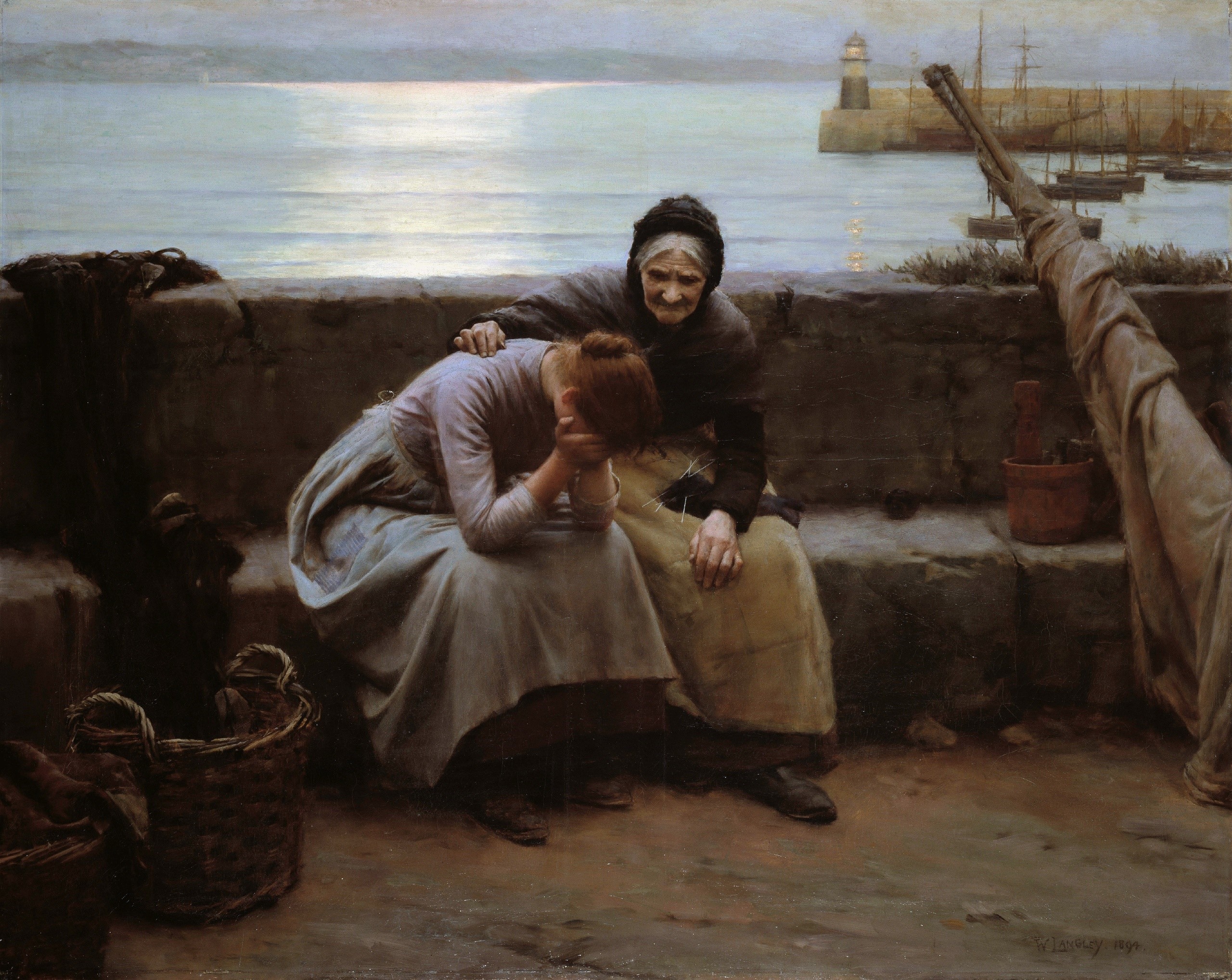 Two women by the sea, Walter Langley, 1894 HD Wallpaper