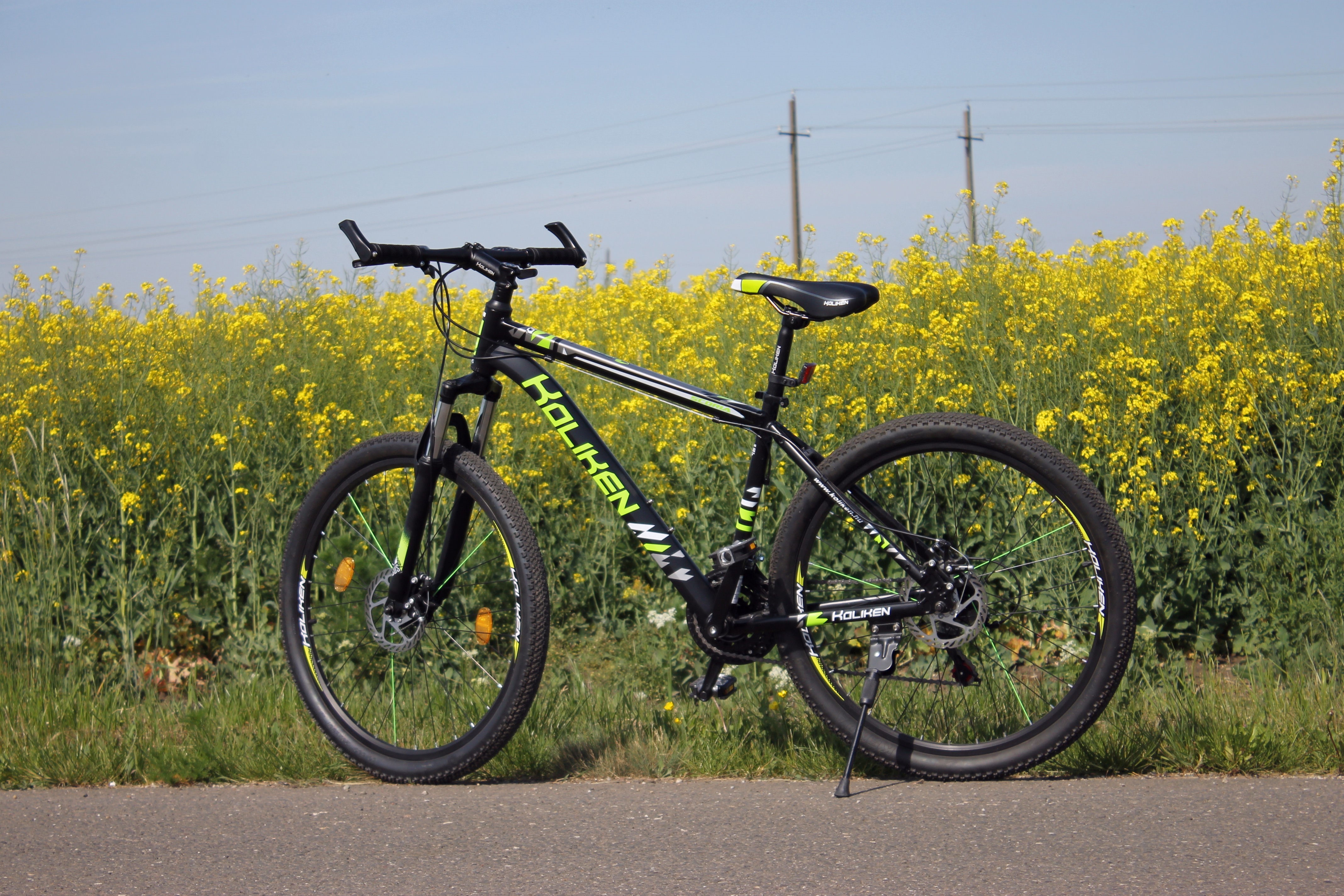HOLIKEN mountain bicycle in front of yellow flowers HD Wallpaper