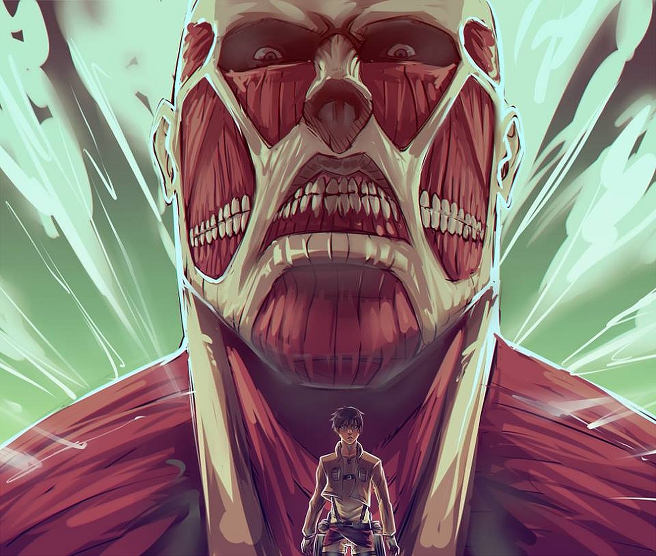 Colossal Titan and Eren Yeager from Attack on Titan HD Wallpaper