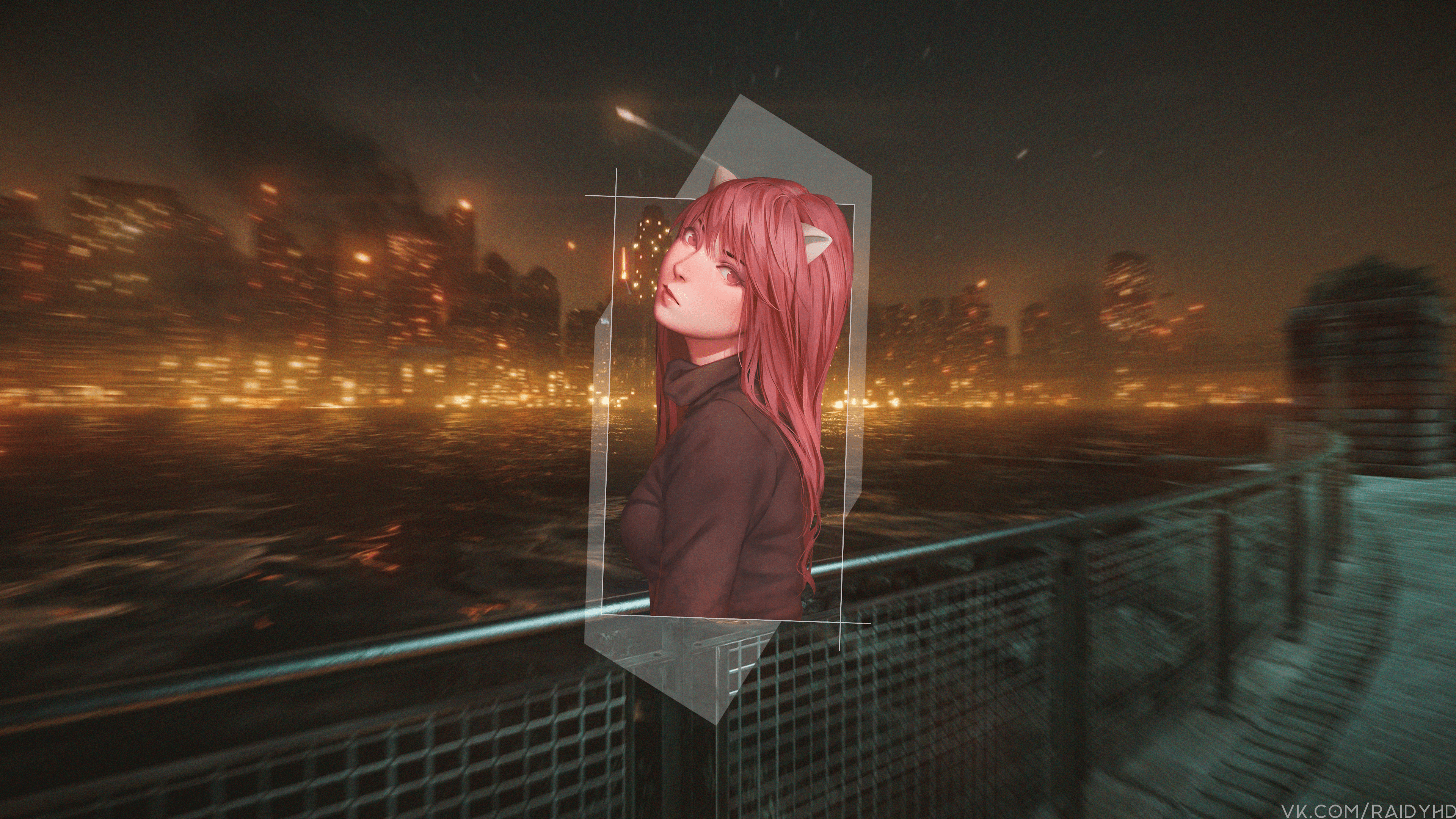 4K Lucy from Elfen Lied in a city at night HD Wallpaper