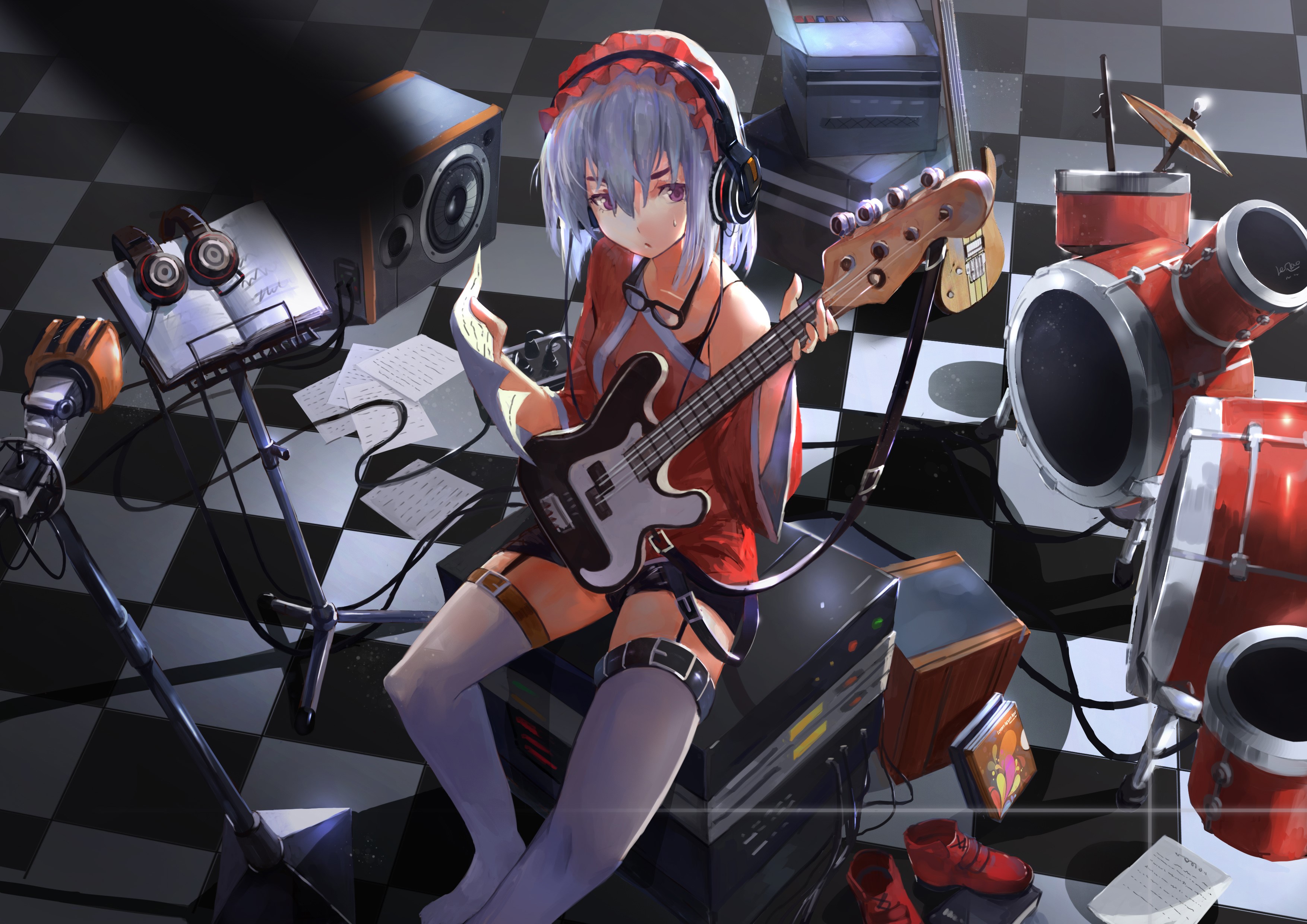 Chaika Bogdan playing bass guitar with drums and speakers HD Wallpaper