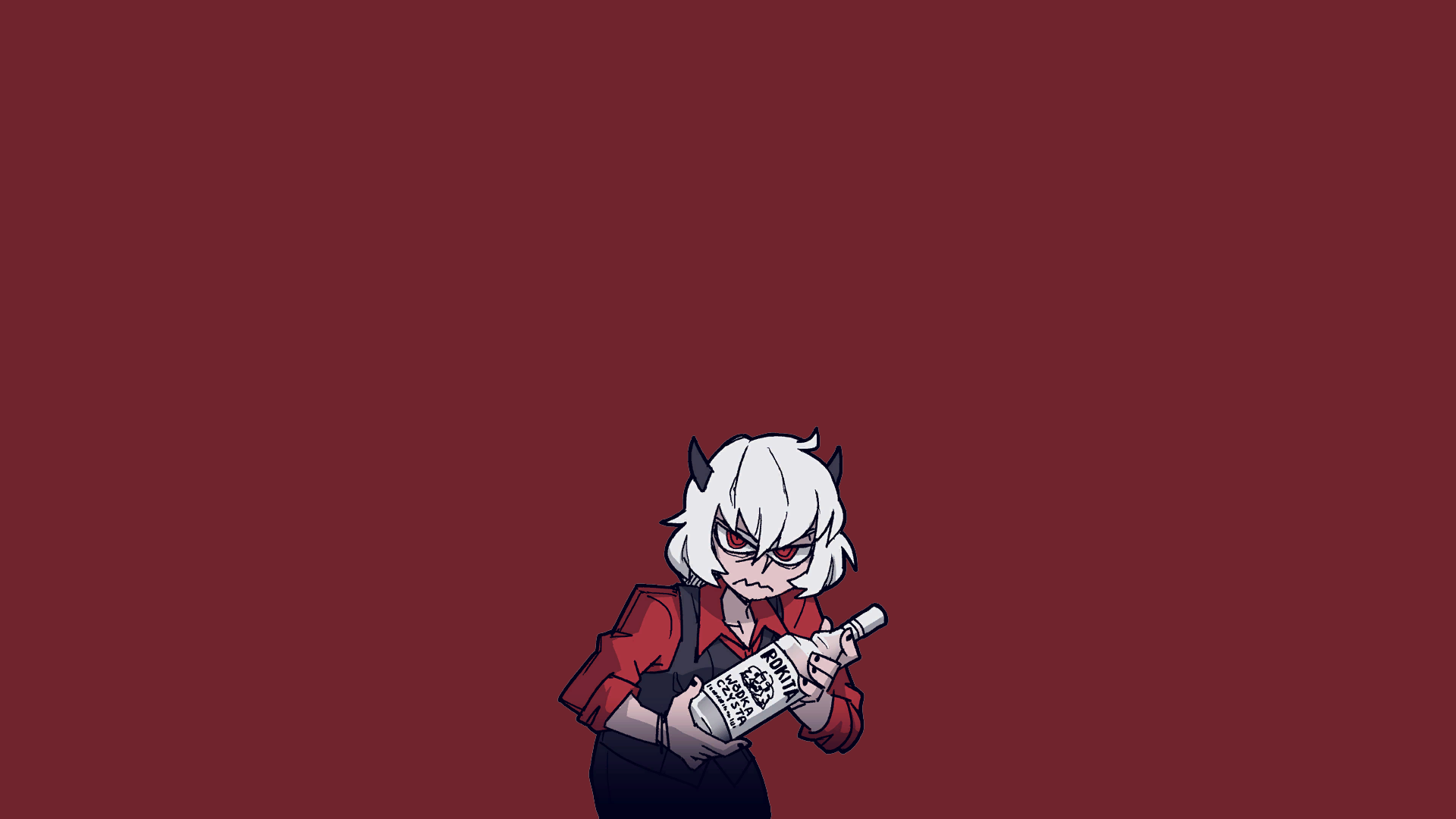 Demon girl from Helltaker holding a bottle of alcohol HD Wallpaper