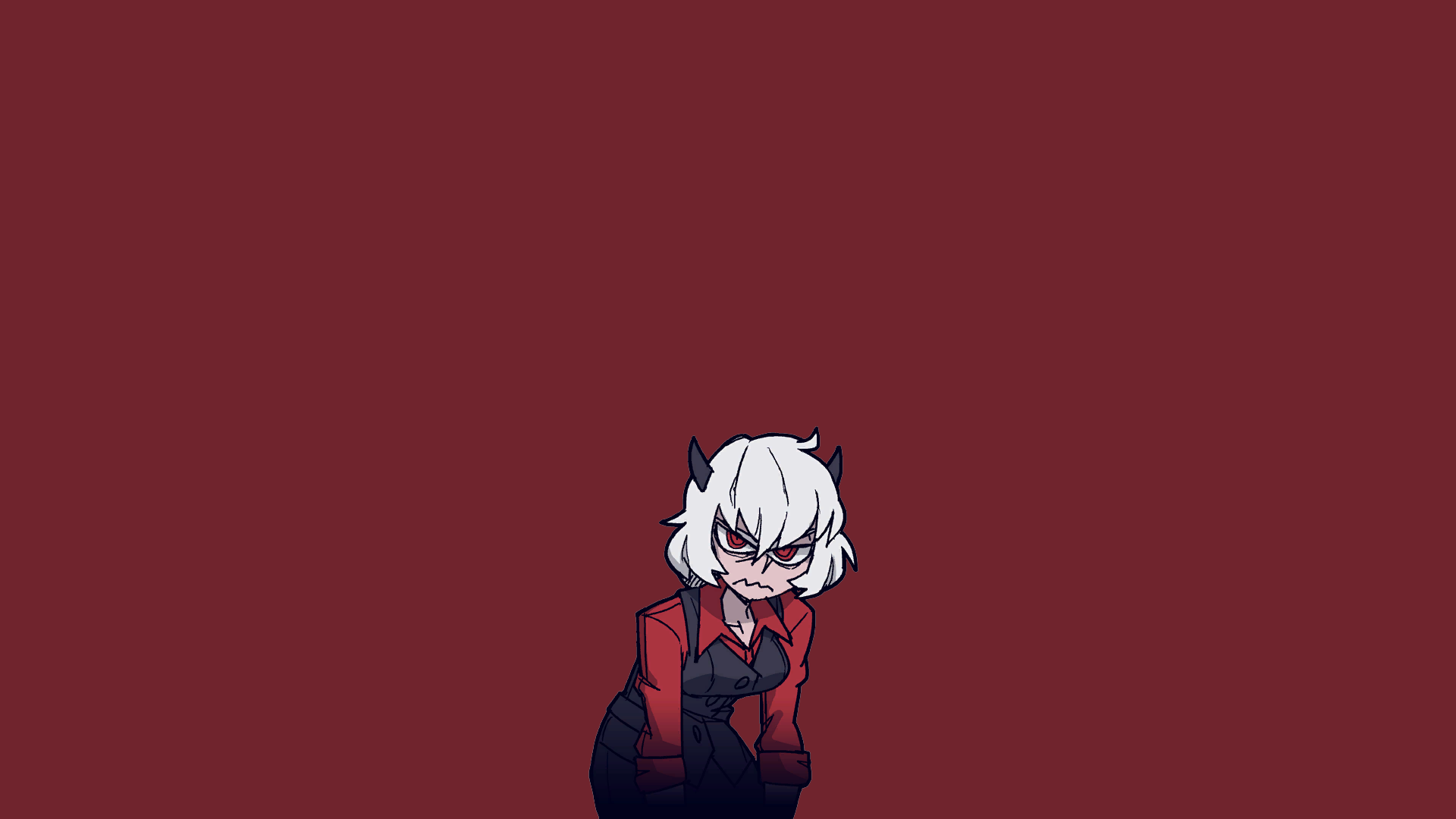 Malina from Helltaker with white hair and red eyes HD Wallpaper