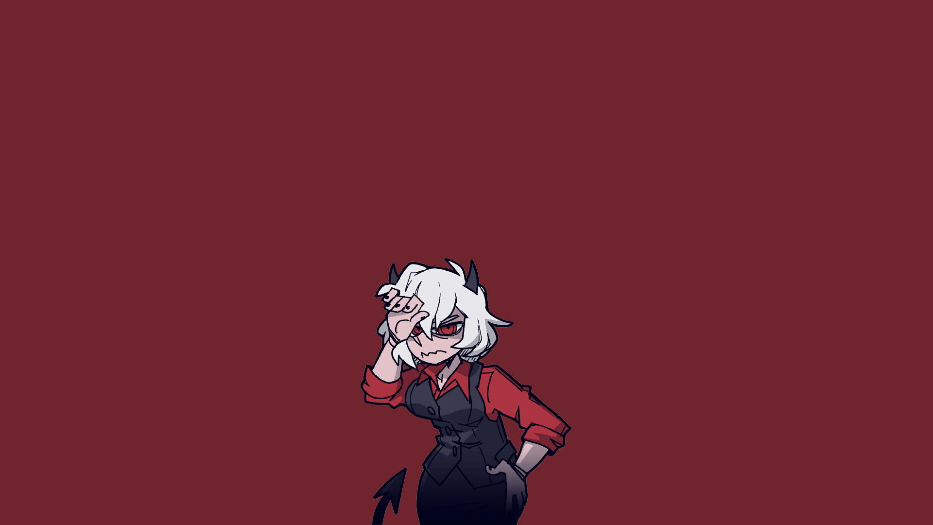 Demon girl from Helltaker with white hair and horns HD Wallpaper