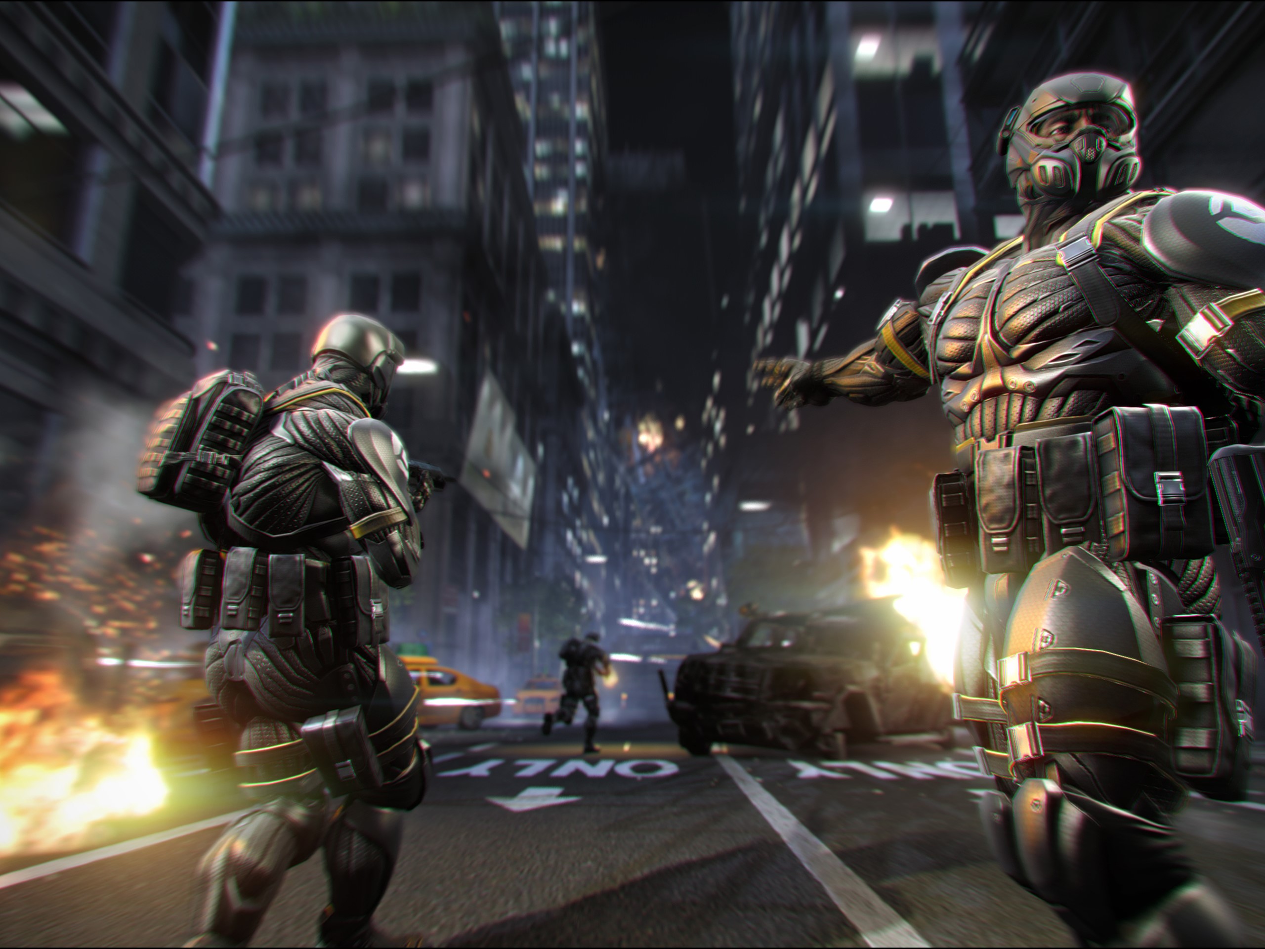 Soldiers in Crysis 2 during a street battle HD Wallpaper