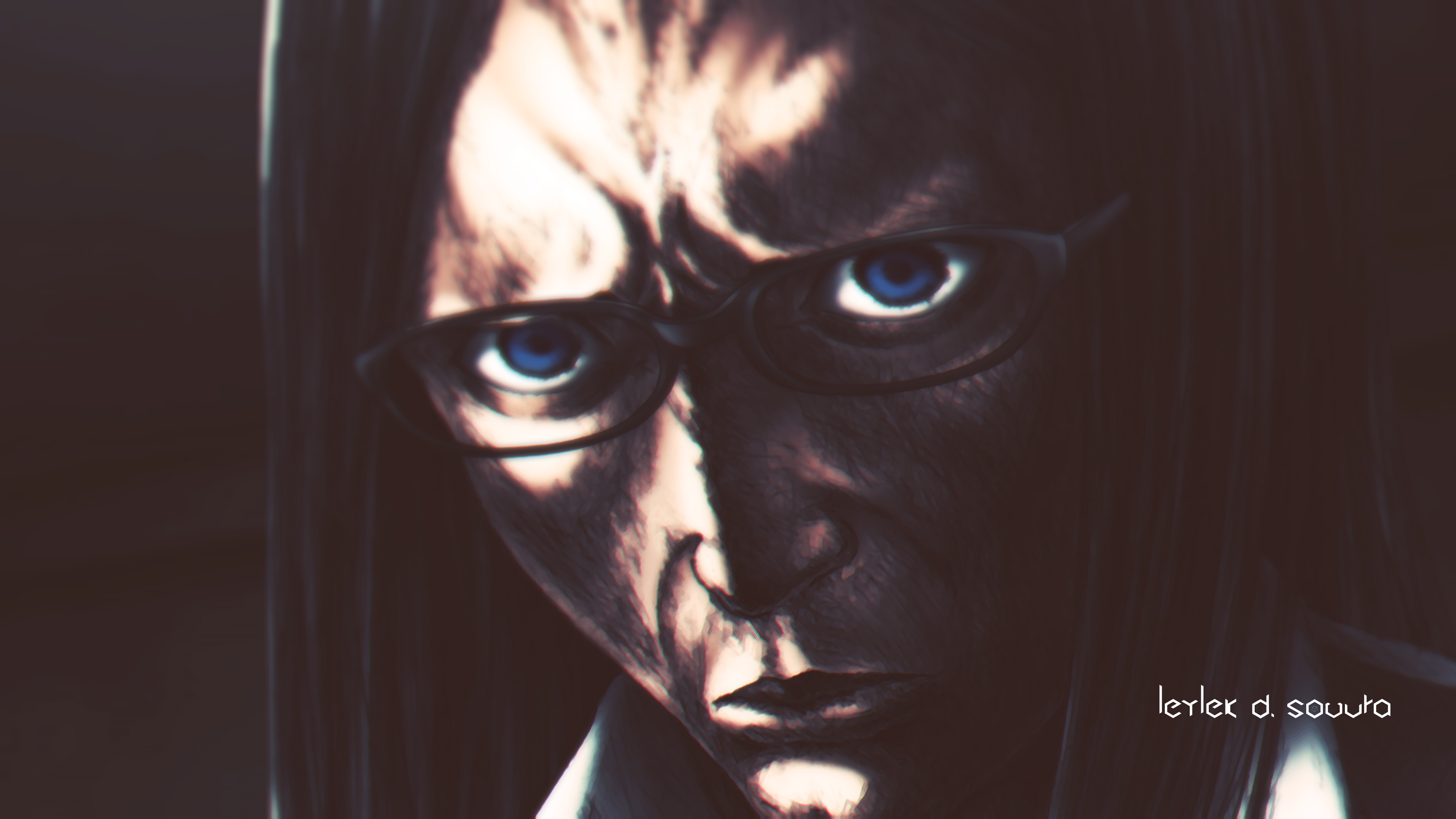 4K anime character with glasses and blue eyes HD Wallpaper