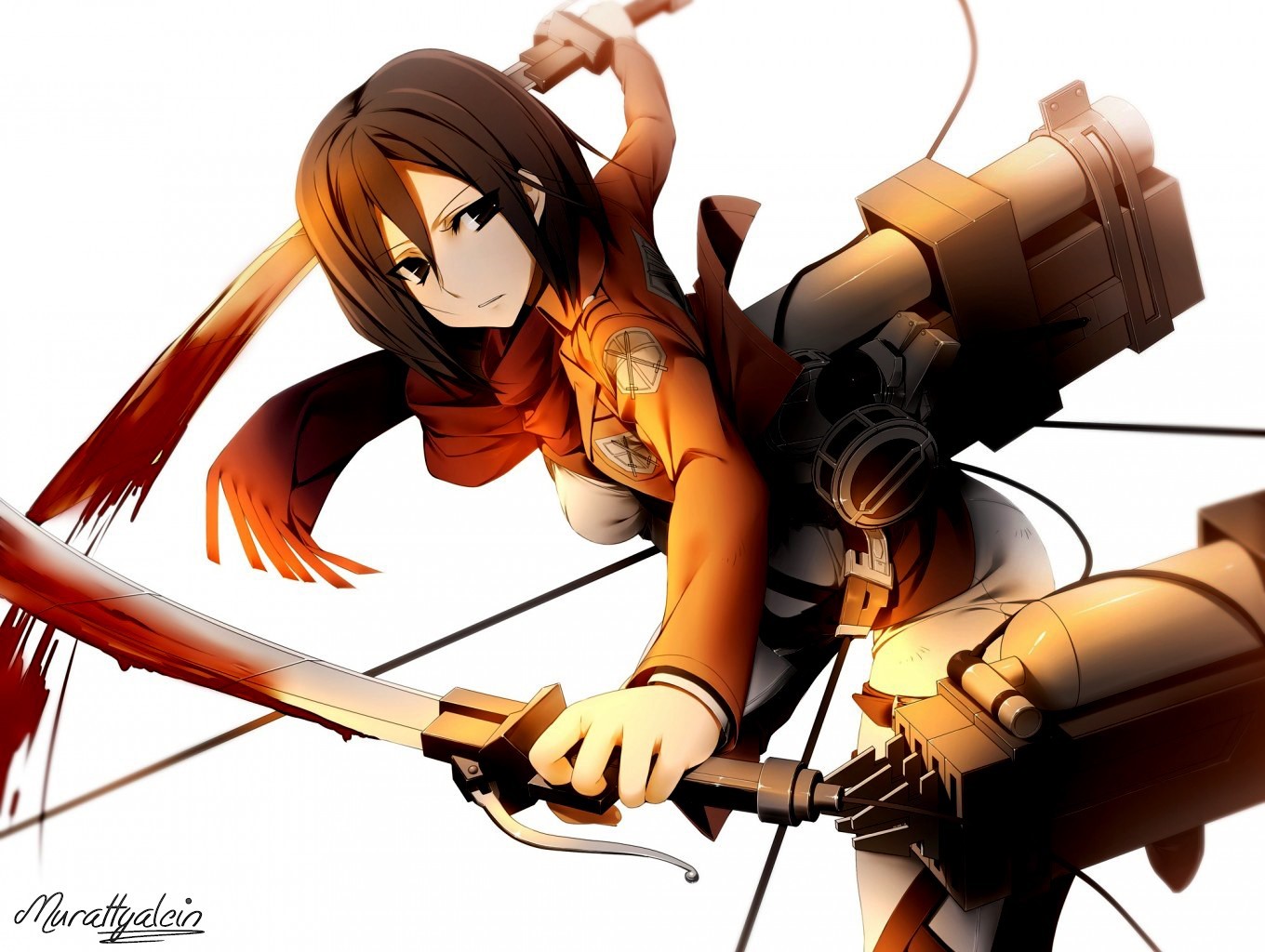 Mikasa Ackerman from Shingeki no Kyojin with bloody swords HD Wallpaper