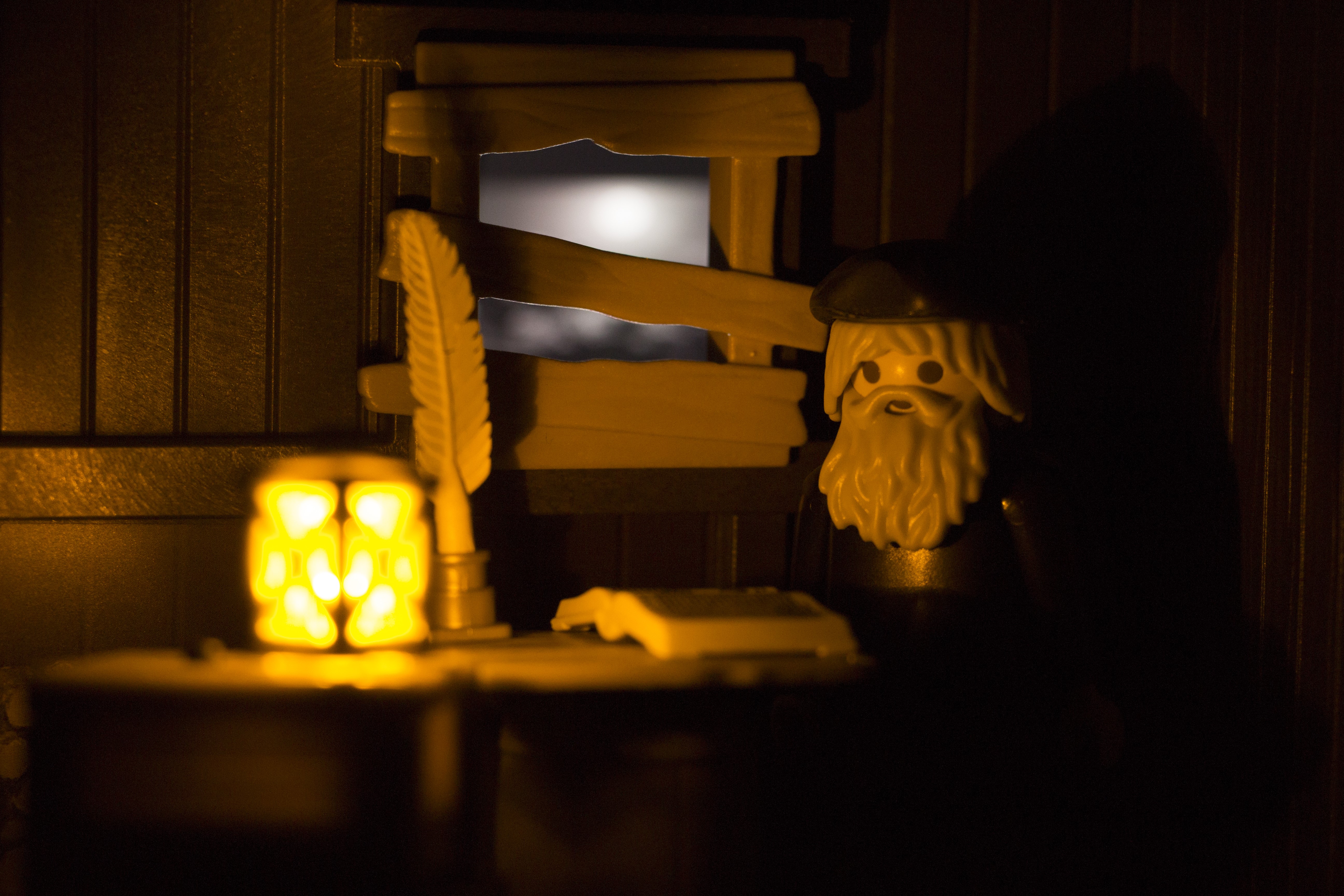 Playmobil Leonardo da Vinci at night HD Wallpaper