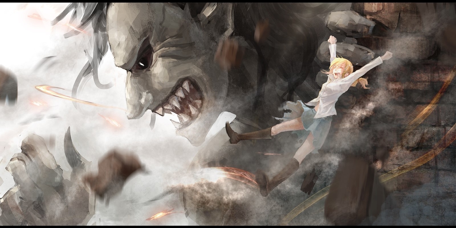 Girl fighting a Titan from Attack on Titan HD Wallpaper