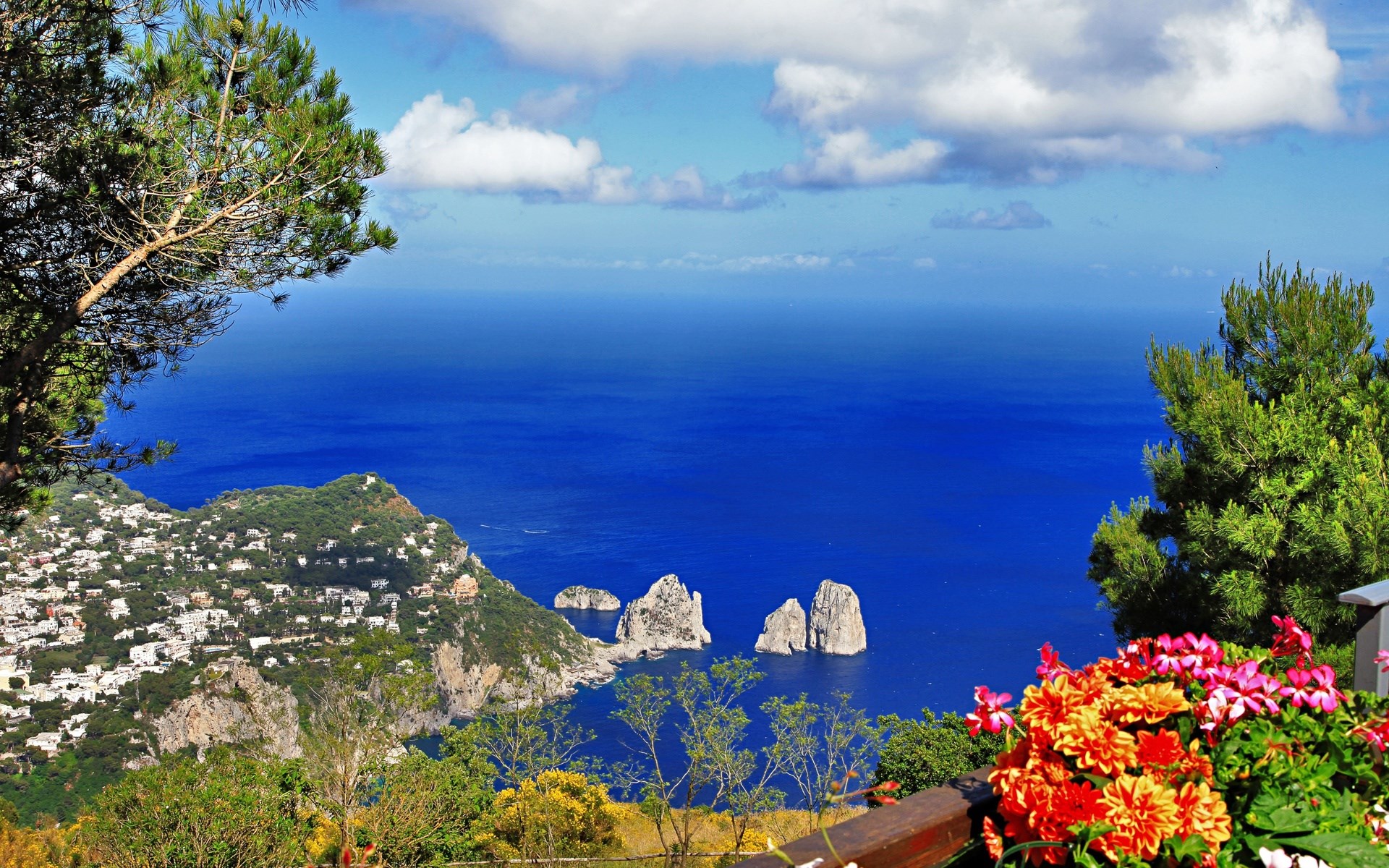 View of Capri Island with Faraglioni Rocks HD Wallpaper