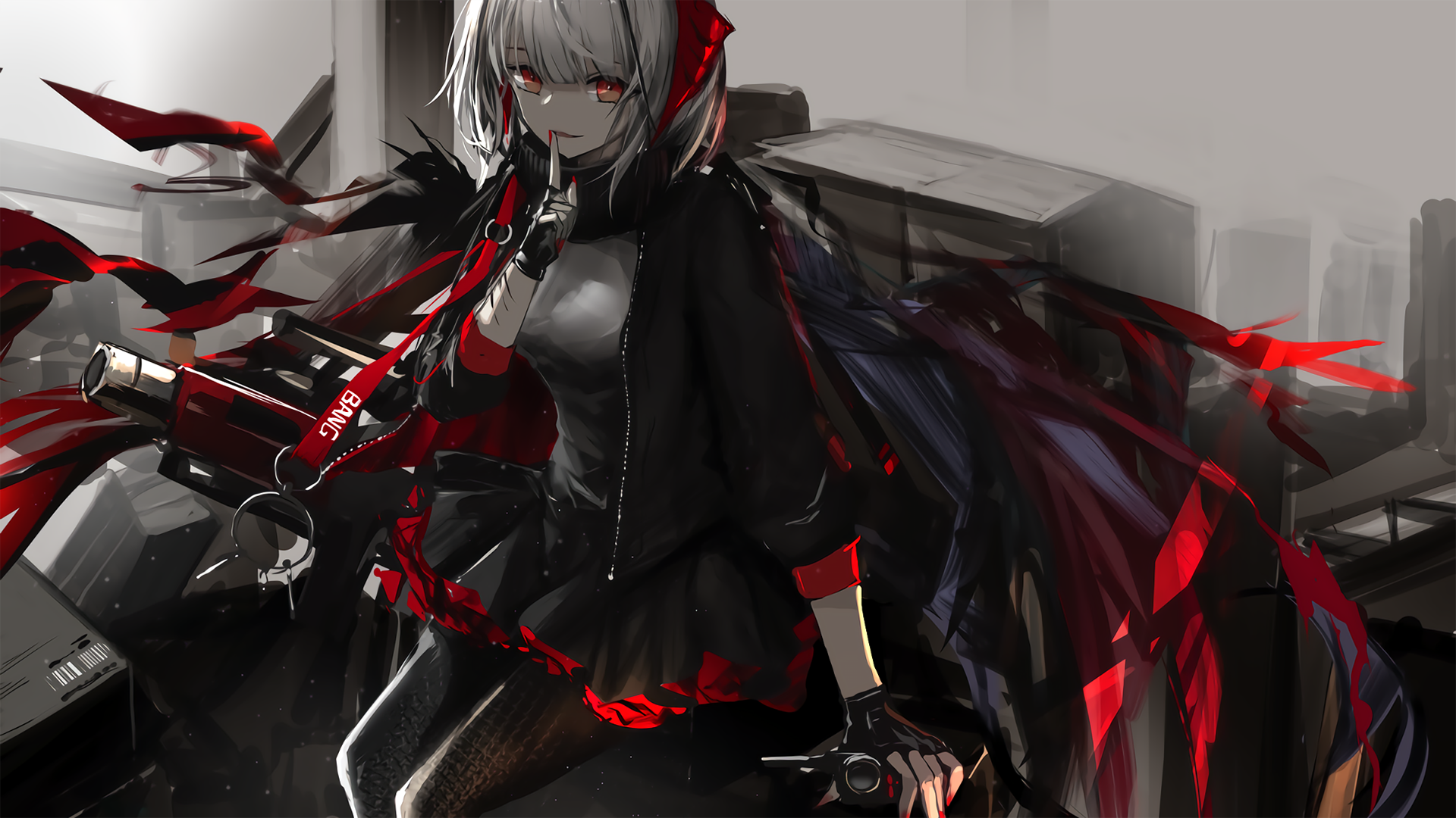 W from Arknights with a weapon HD Wallpaper