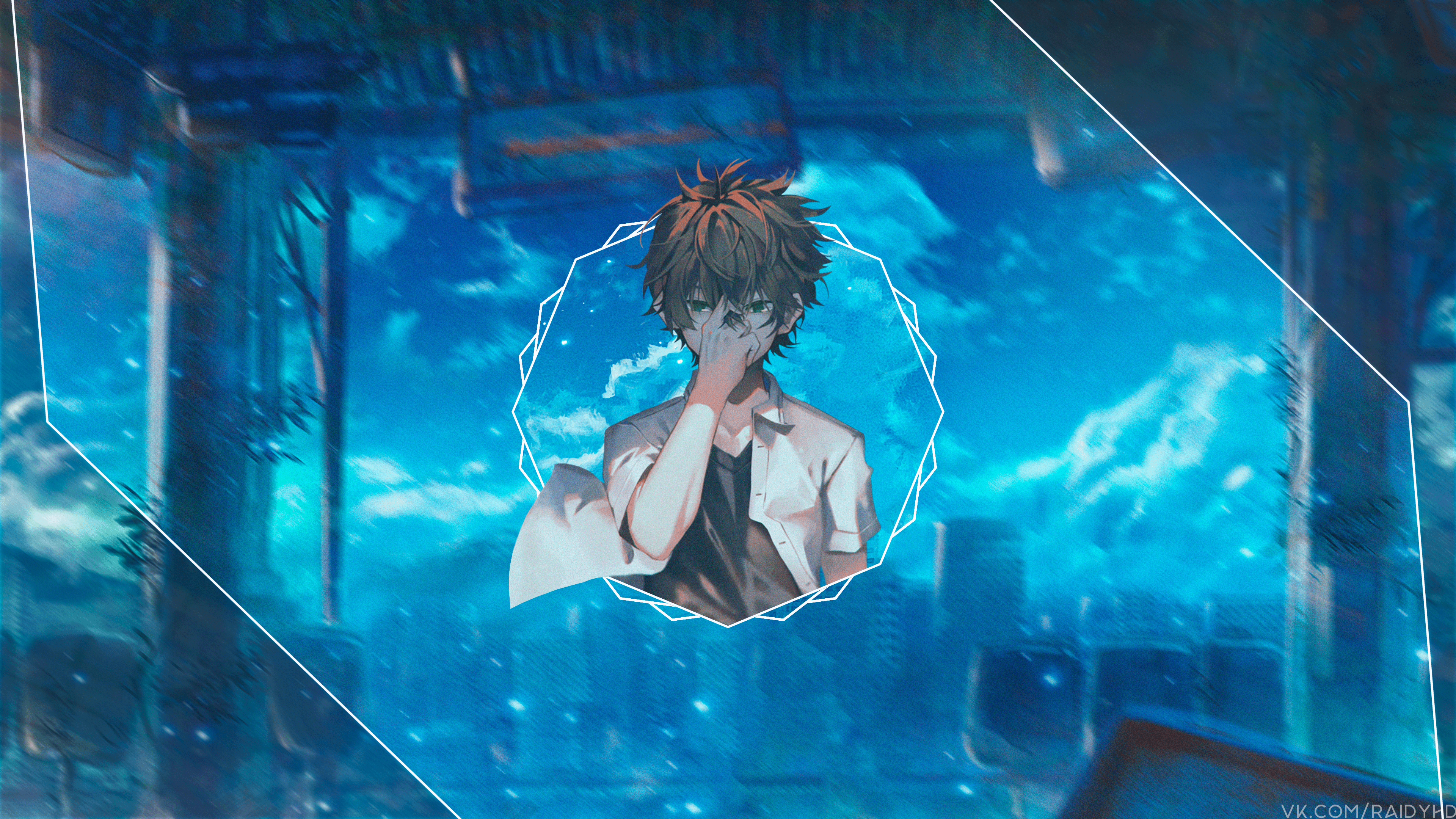 Anime boy with glasses in a white shirt HD Wallpaper