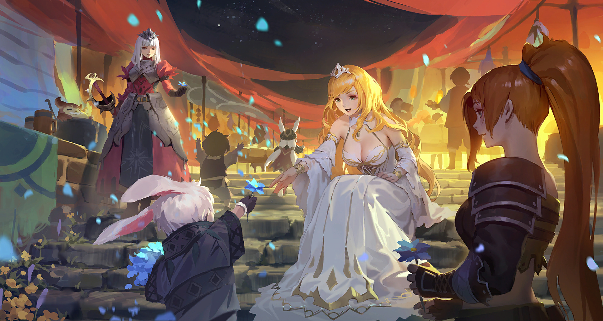 Anime characters at a festival at night HD Wallpaper