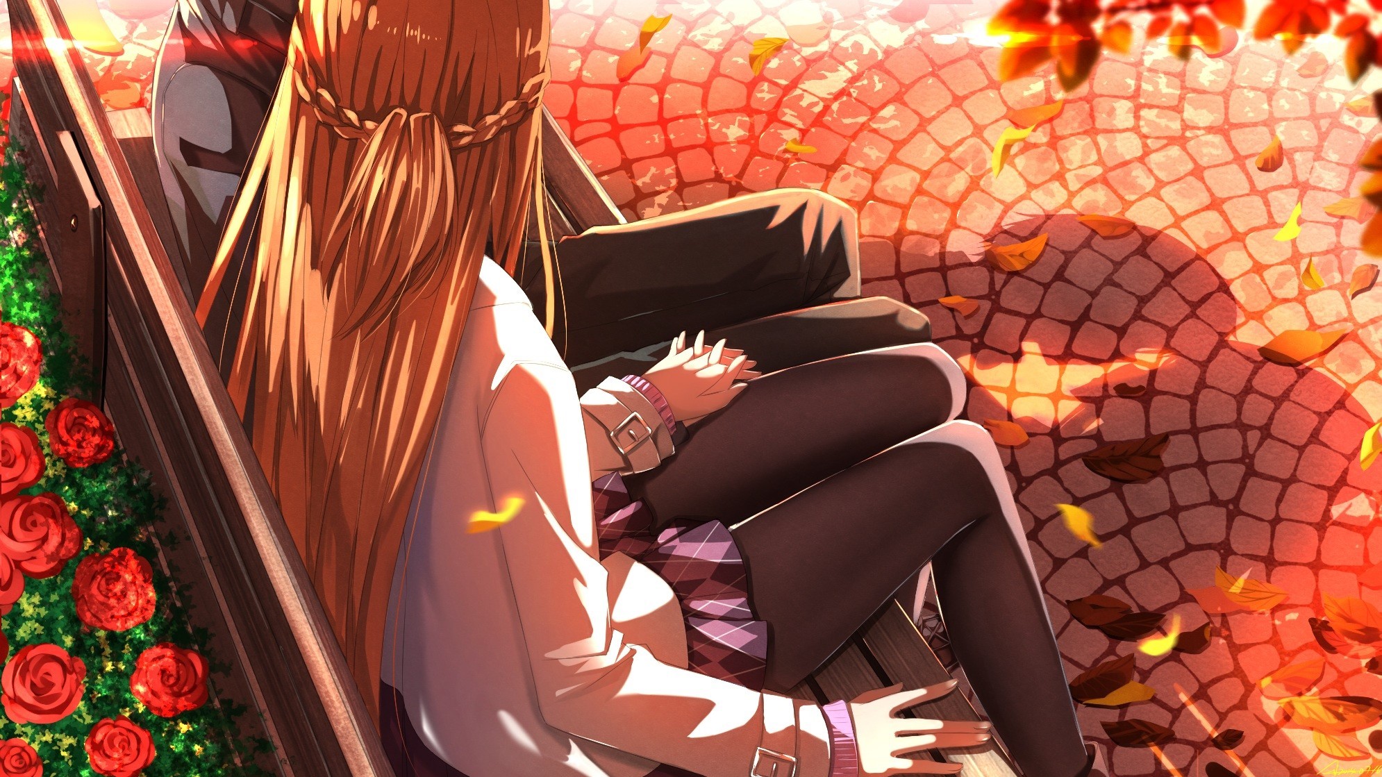 Asuna and Kirito from Sword Art Online sitting on a bench HD Wallpaper