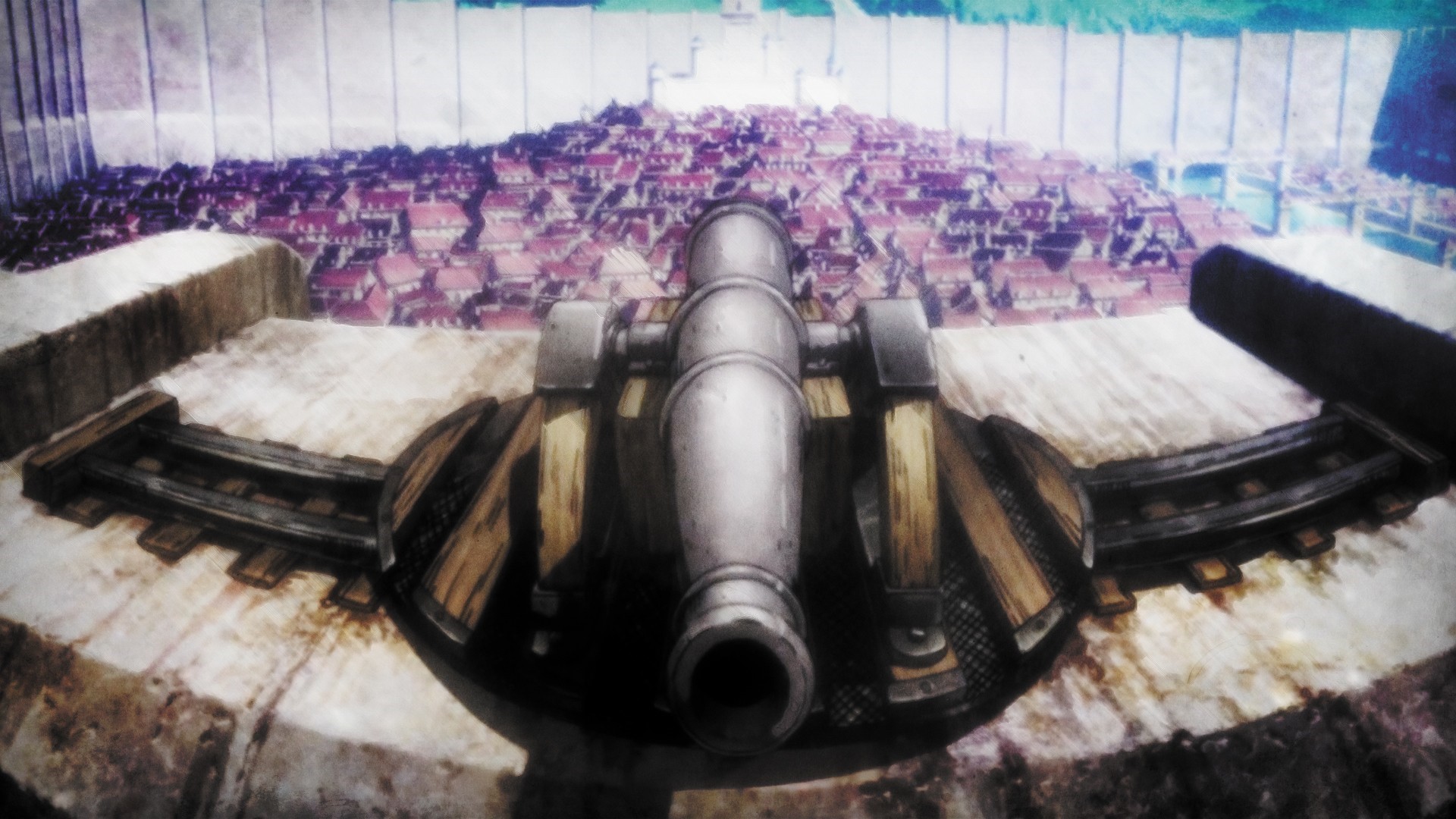Canon overlooking a walled city in Attack on Titan HD Wallpaper