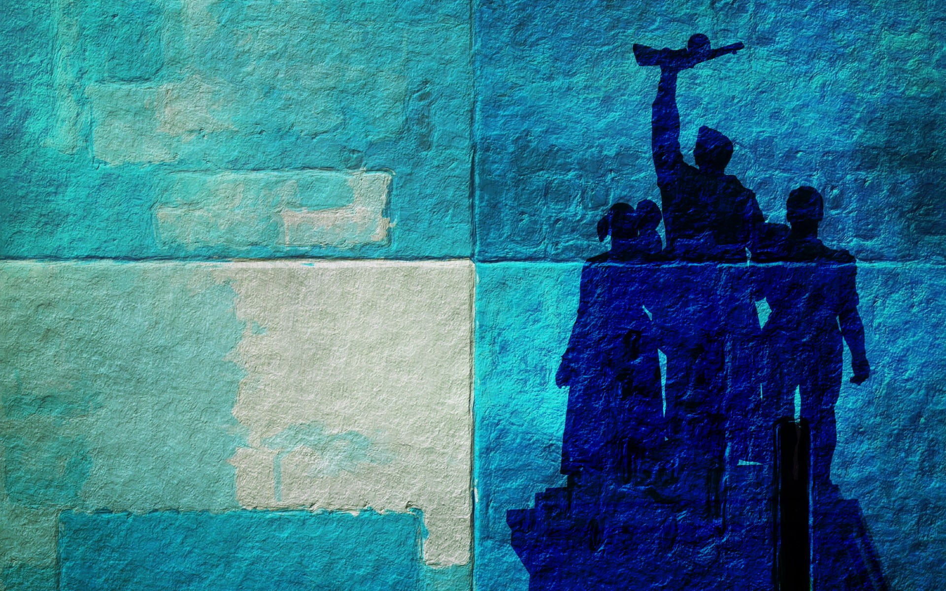 Statue of soldiers on a brick wall HD Wallpaper